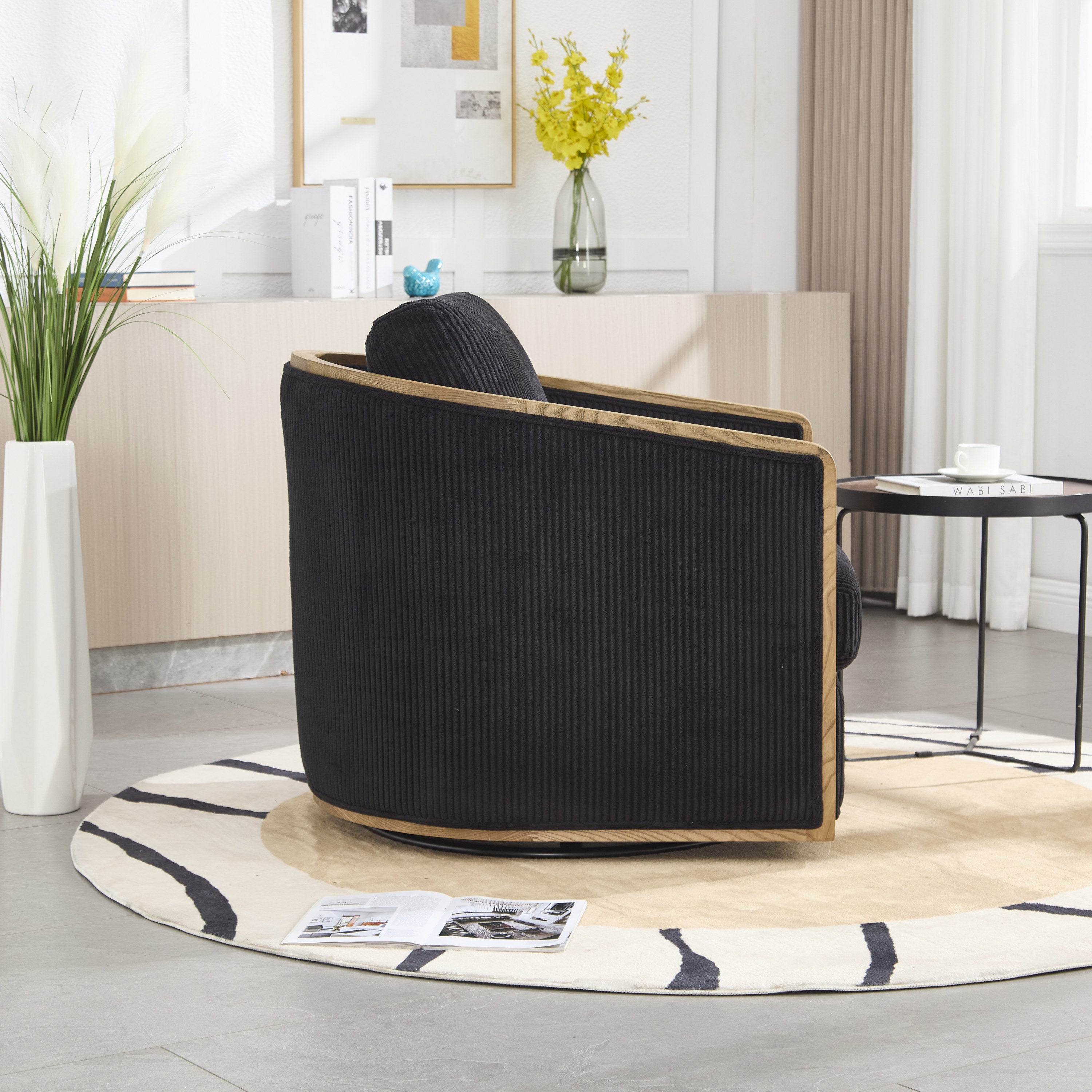Schrazade Corduroy Swivel Barrel Chair Comfortable Accent Chair