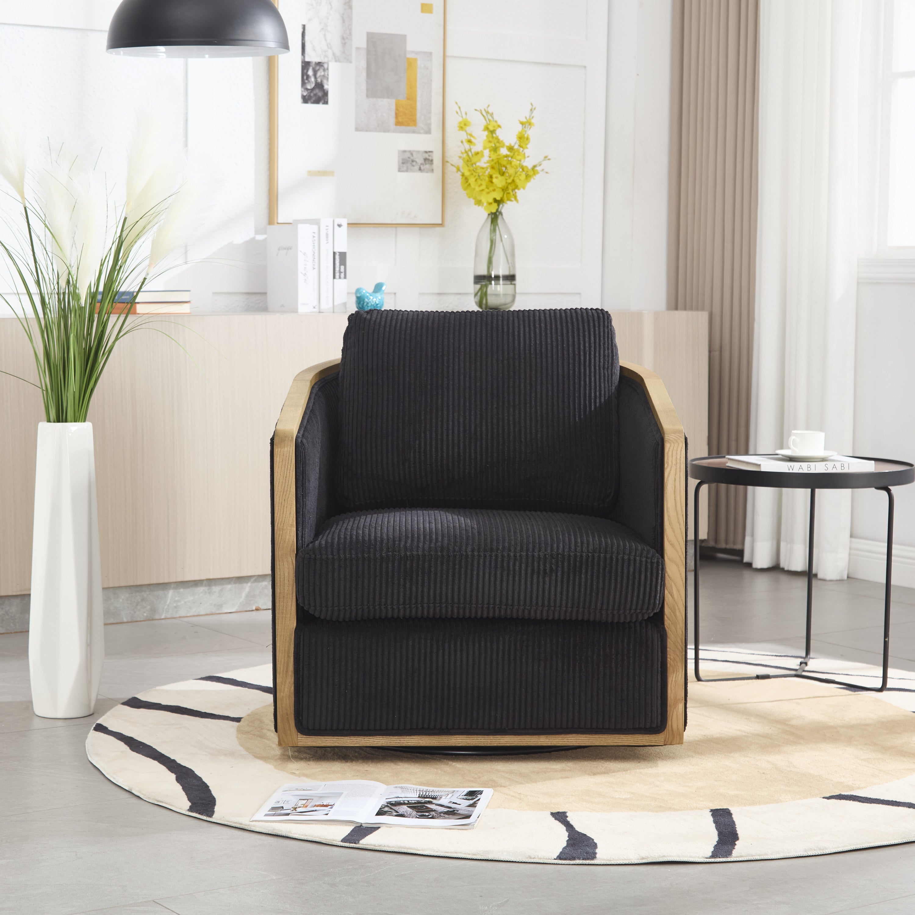 Schrazade Corduroy Swivel Barrel Chair Comfortable Accent Chair