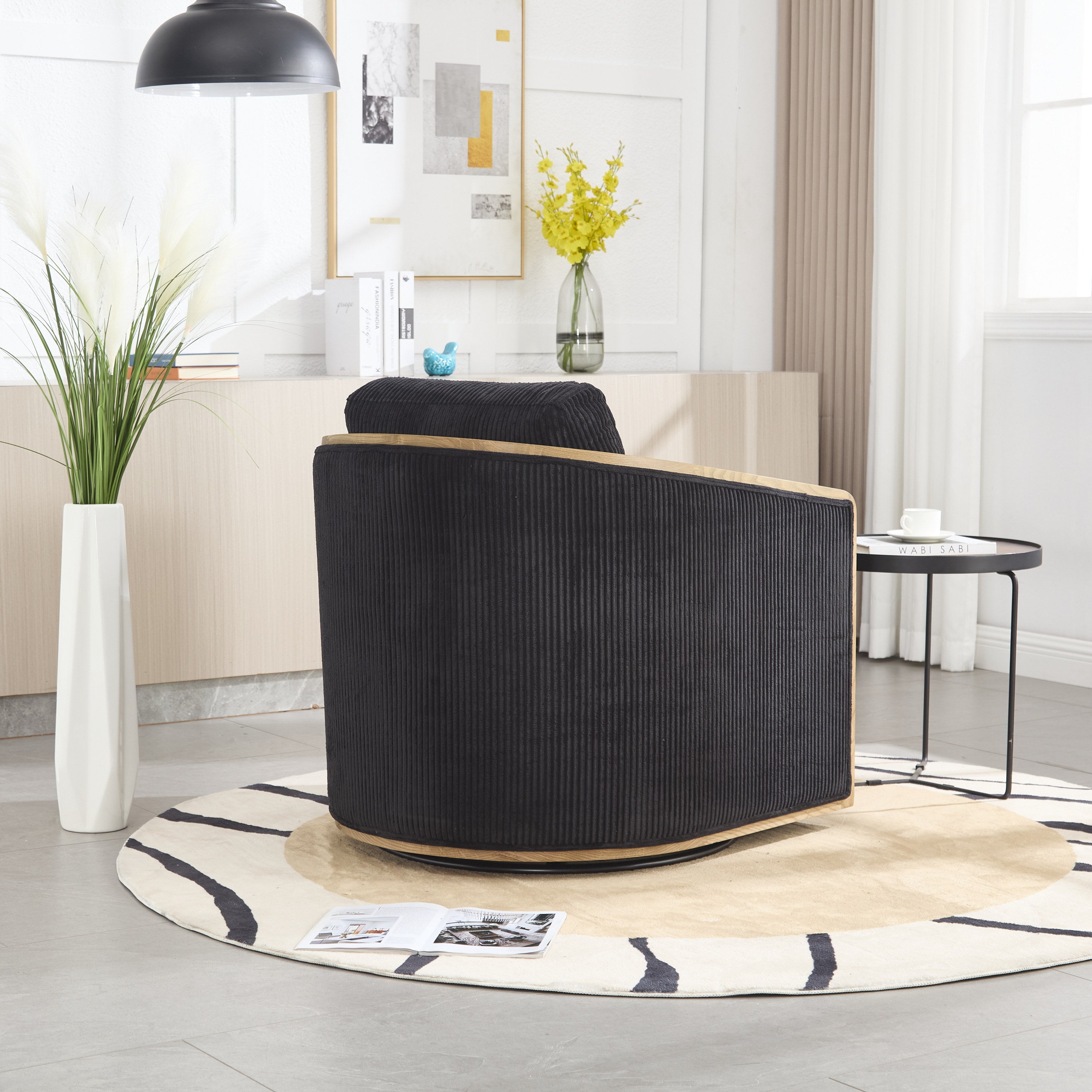 Schrazade Corduroy Swivel Barrel Chair Comfortable Accent Chair