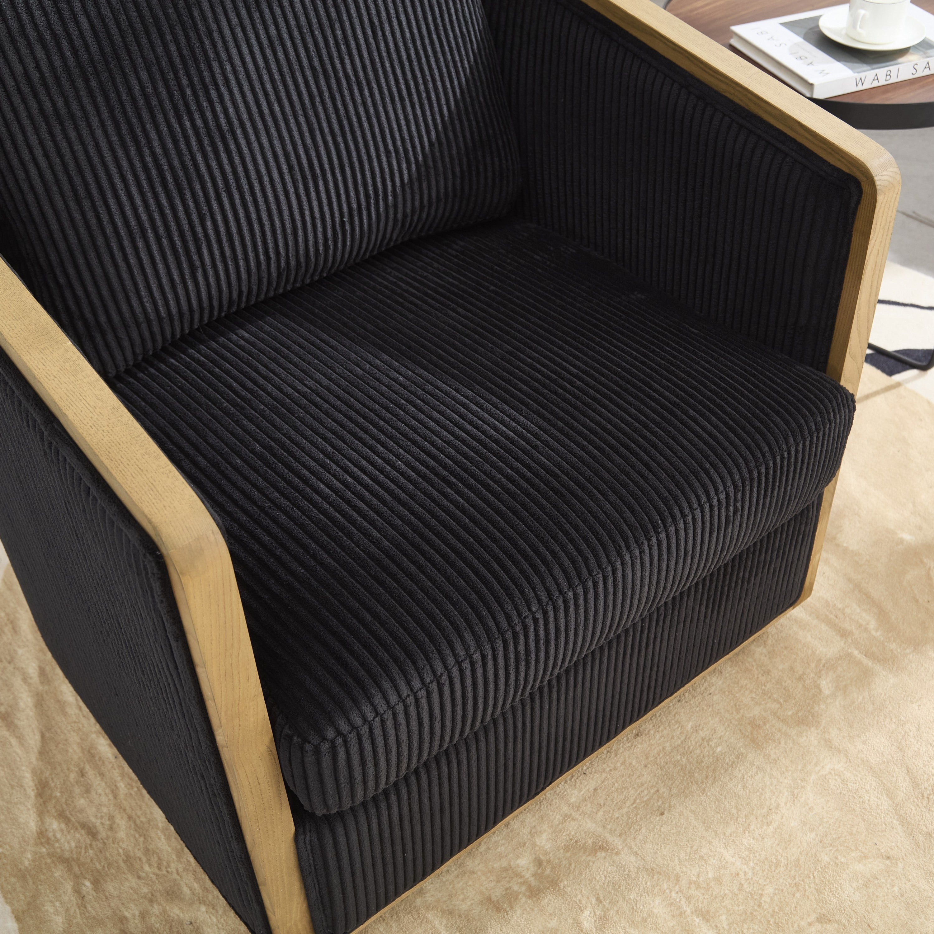 Schrazade Corduroy Swivel Barrel Chair Comfortable Accent Chair