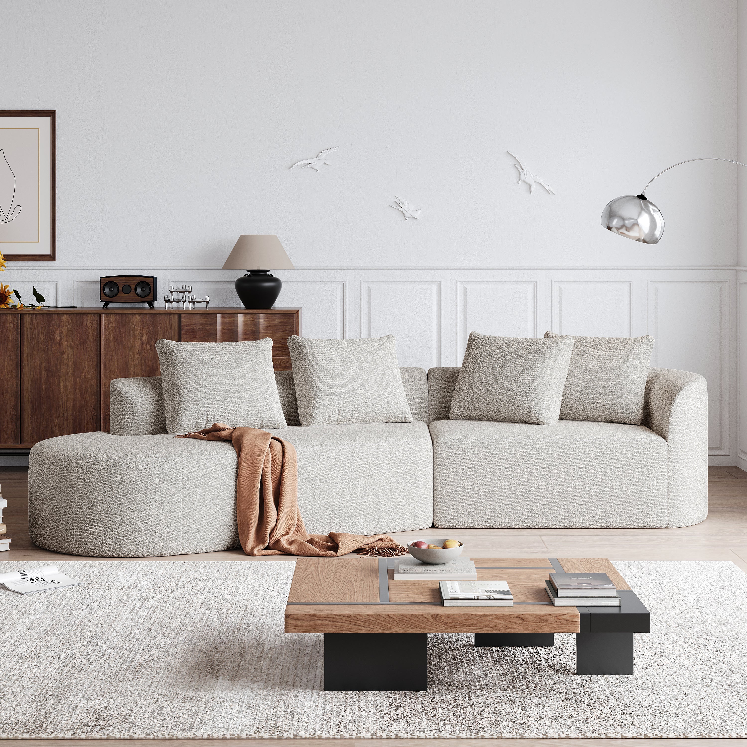 Simi Modern Chenille Upholstered Oversized Sectional Sofa
