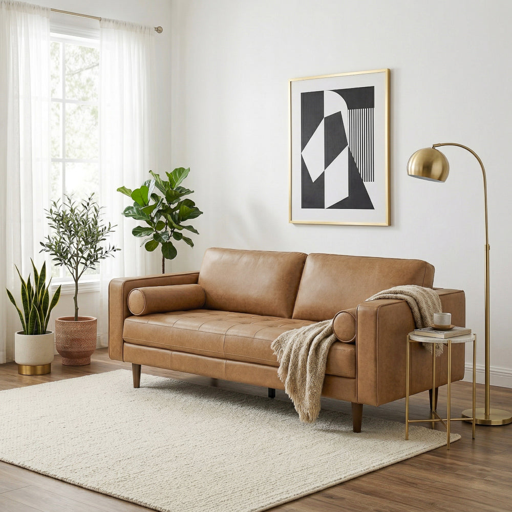 Tessa Genuine Tan Leather Compact Sofa