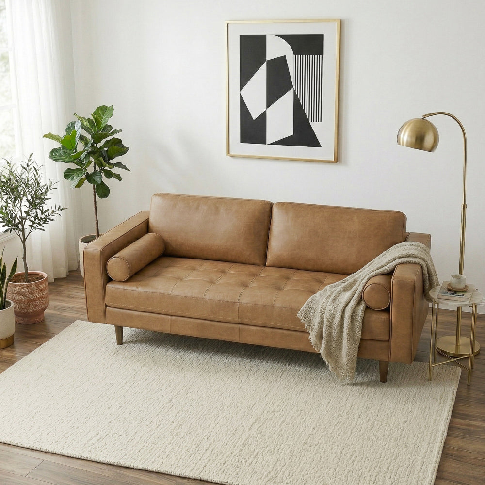 Tessa Genuine Tan Leather Compact Sofa