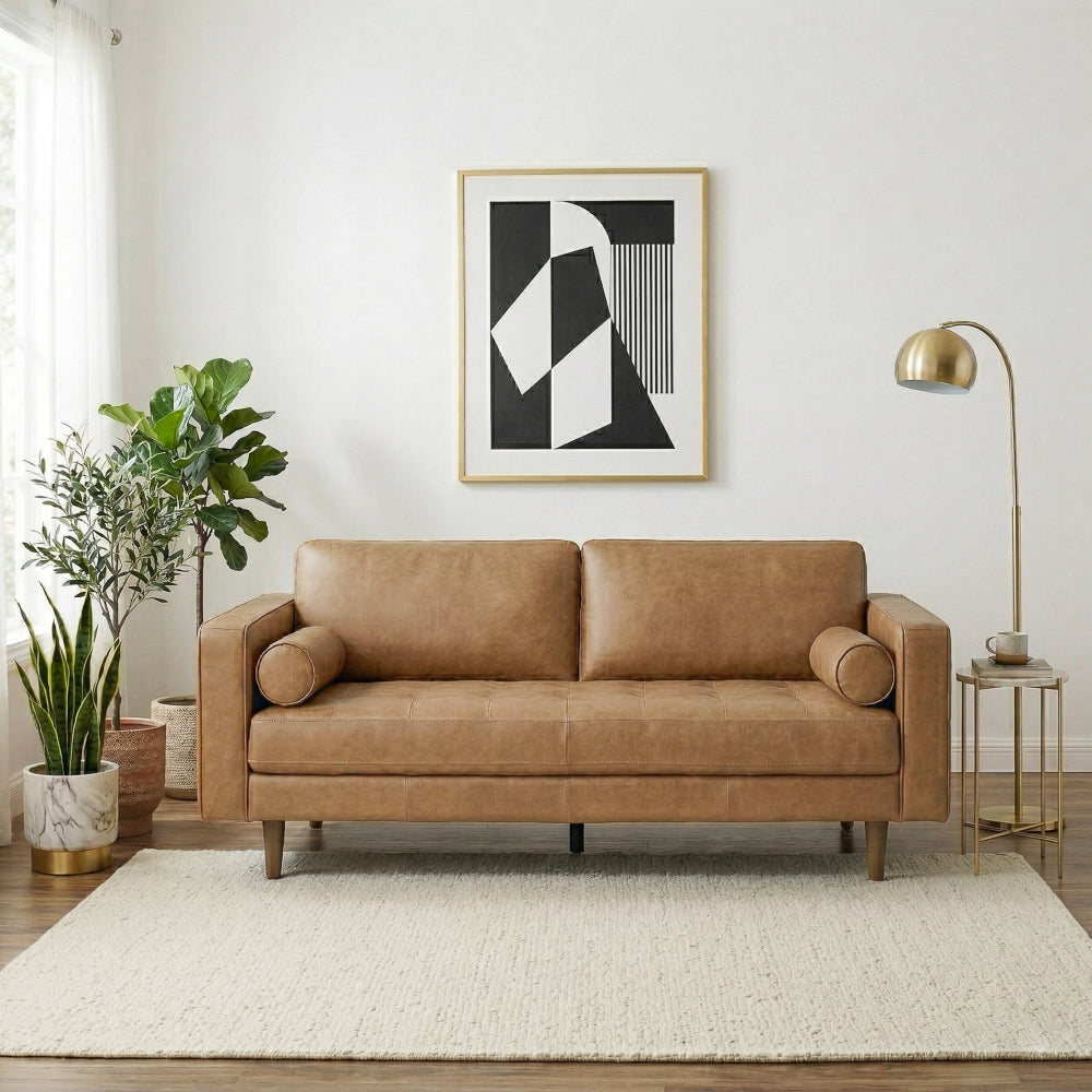 Tessa Genuine Tan Leather Compact Sofa