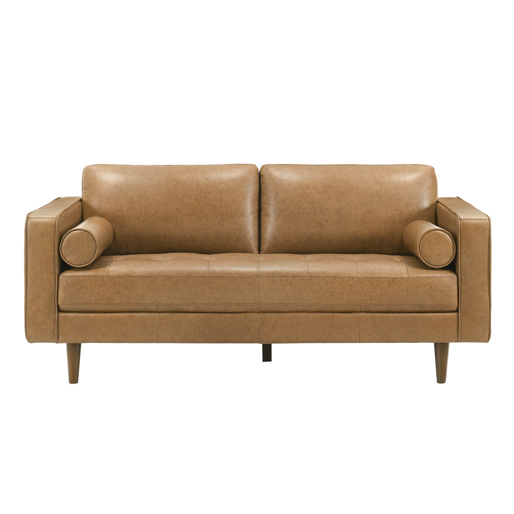 Tessa Genuine Tan Leather Compact Sofa