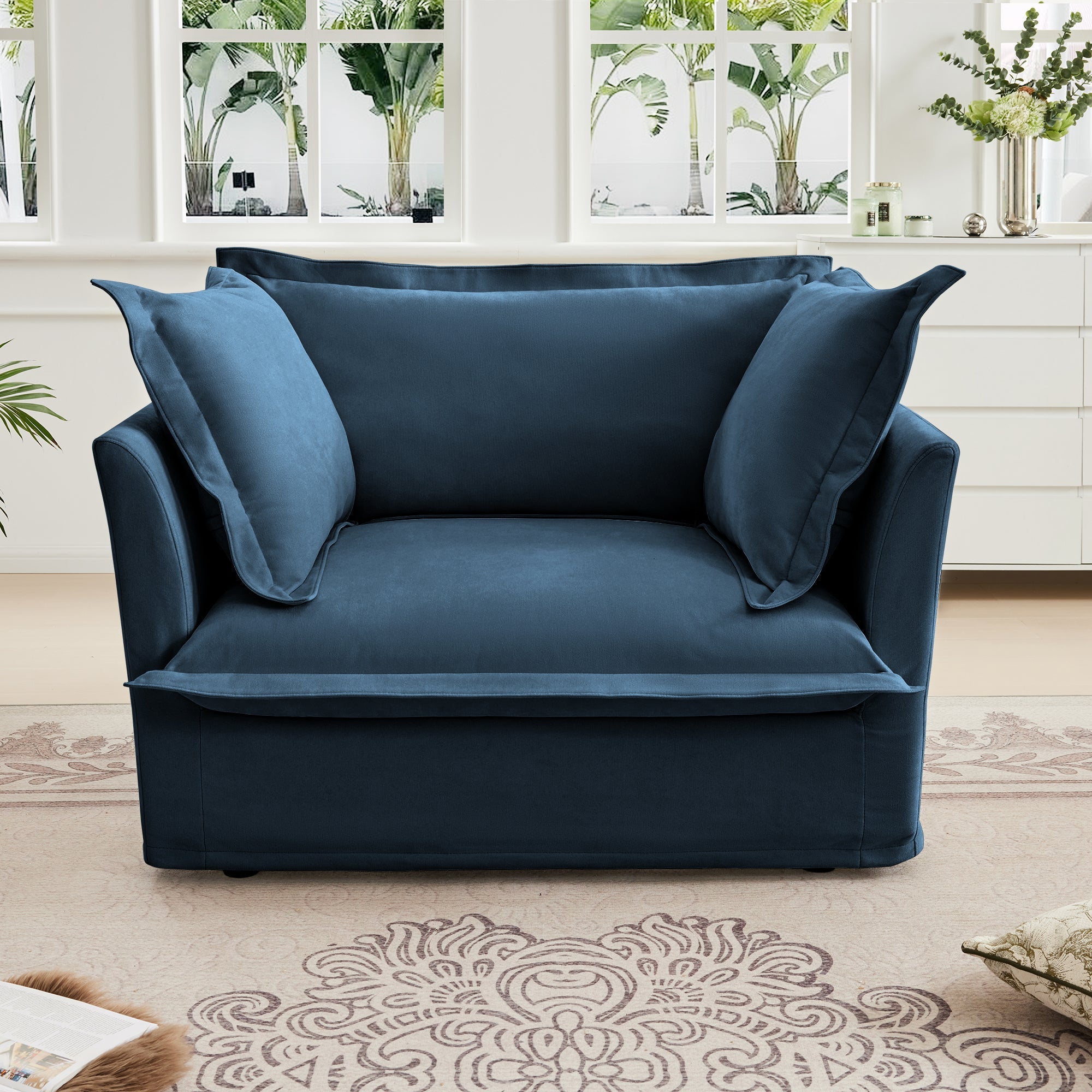 Ticova Slip-covered Blue Chenille Armchair