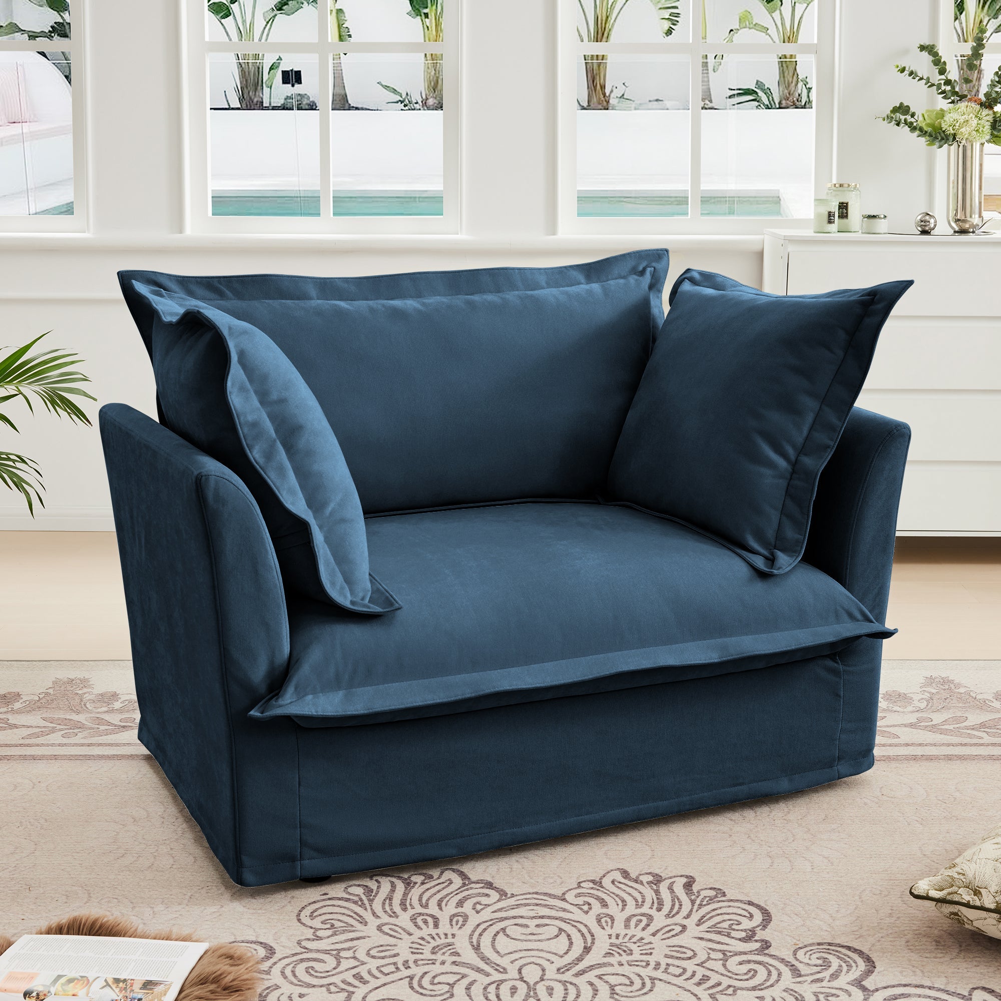 Ticova Slip-covered Blue Chenille Armchair