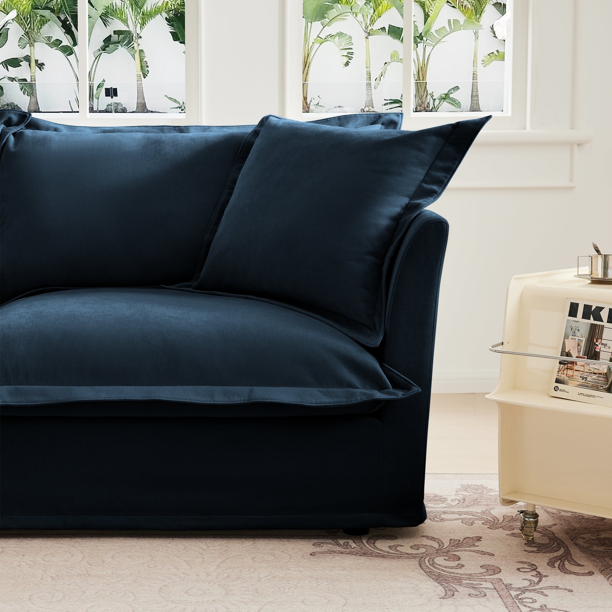 Ticova Slip-covered Blue Chenille Armchair