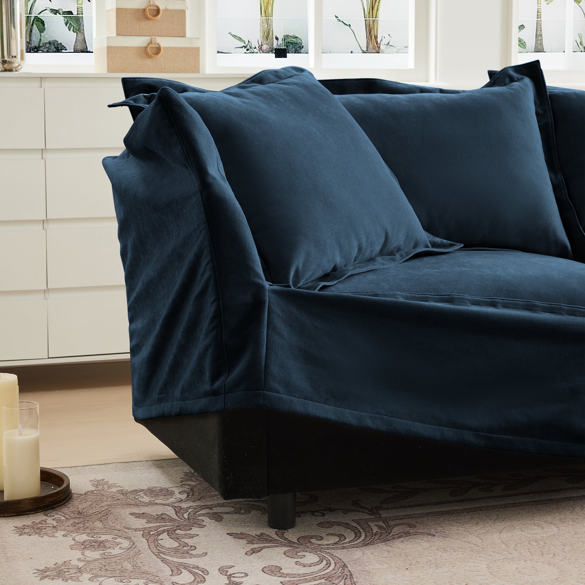 Ticova Slip-covered Blue Chenille Armchair