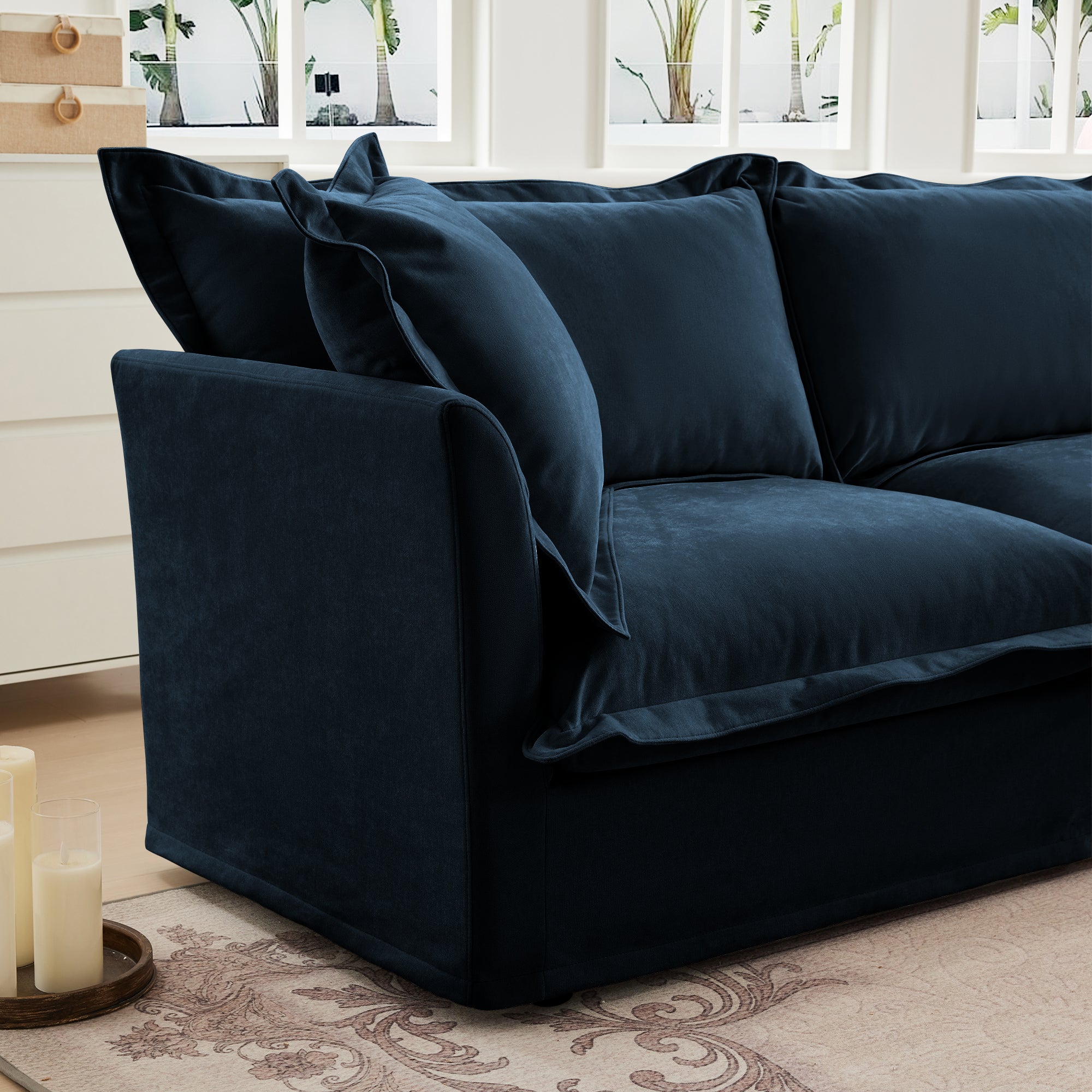 Ticova Slip-covered Blue Chenille Armchair