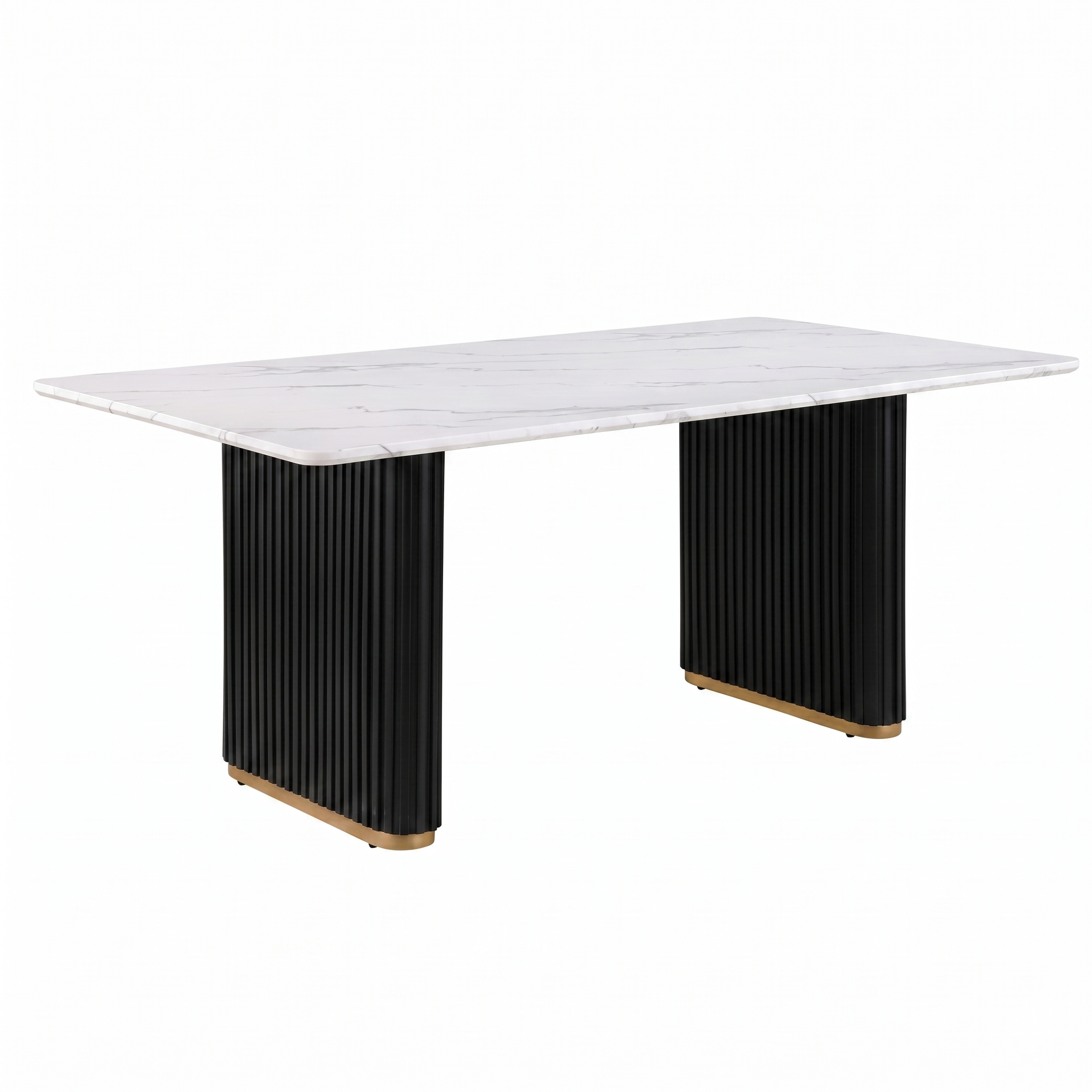 Minden Black and White 70-Inch Rectangular Dining Table with Trestle Reeded Metal Base