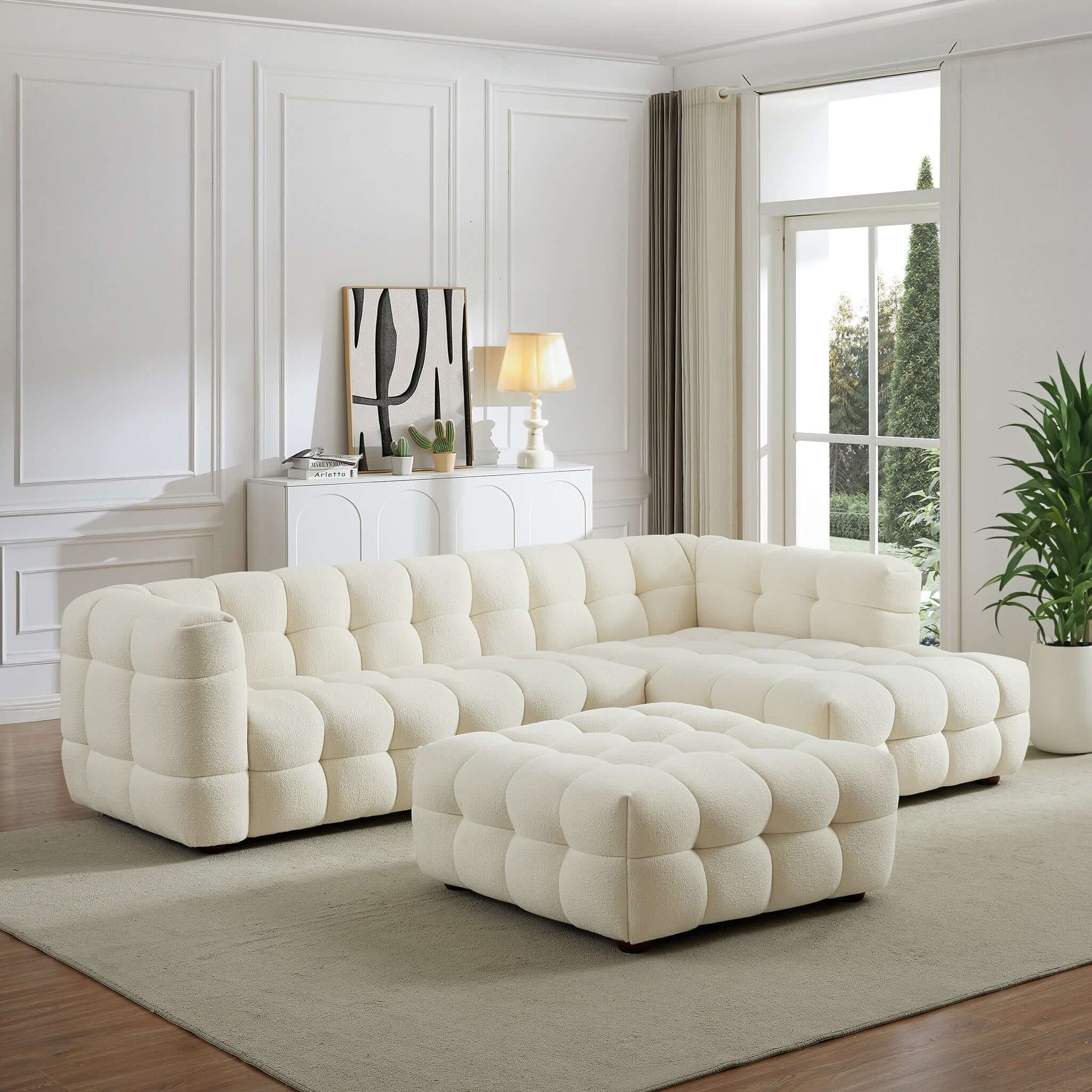 Morgan Cream Boucle Ottoman