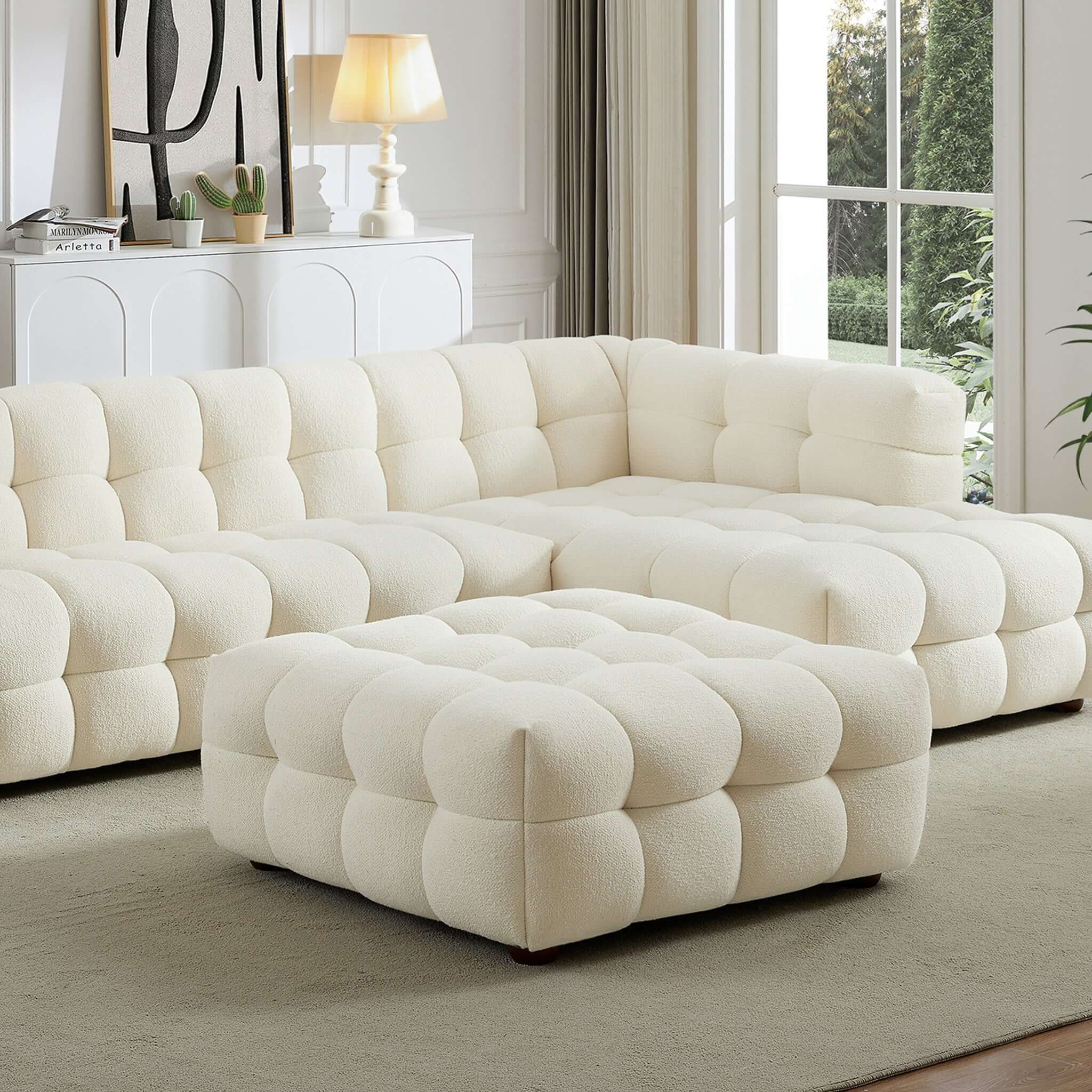 Morgan Cream Boucle Ottoman