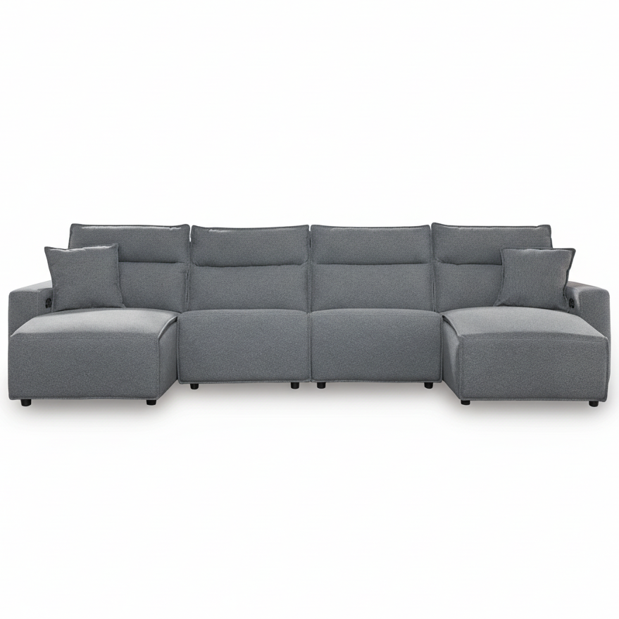 Modmax II Grey 4-Piece Power Reclining Sectional with Double Chaise
