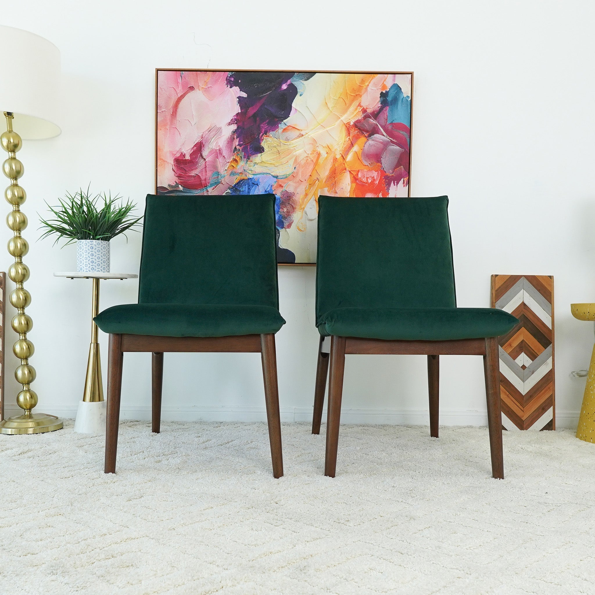 Moss Dark Green Velvet Dining Chair Set of 2