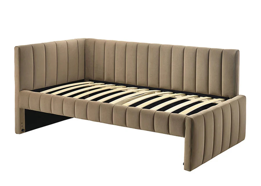 Nardi Contemporary Brown Velvet-Like Upholstered Twin Daybed with Trundle