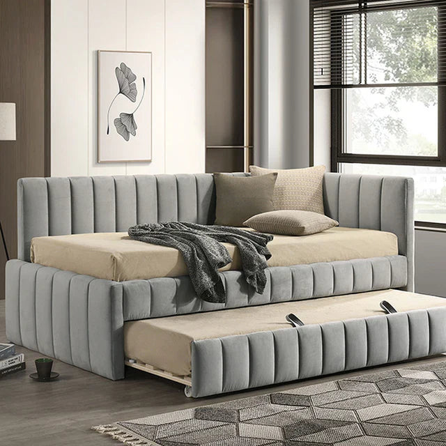 Nardi Contemporary Light Gray Velvet-Like Upholstered Twin Daybed with Trundle