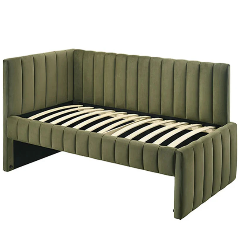 Nardi Contemporary Olive Green Velvet-Like Upholstered Twin Daybed with Trundle