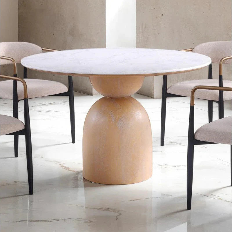 Neasden Modern Natural and White 47-Inch Engineered Stone Dining Table with Drum Base