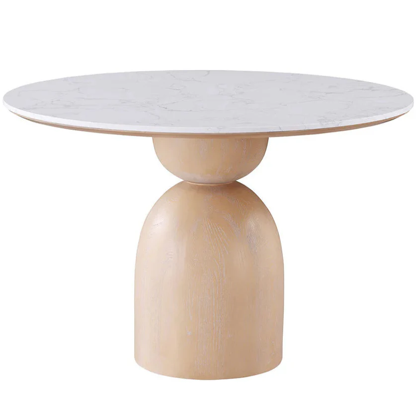 Neasden Modern Natural and White 47-Inch Engineered Stone Dining Table with Drum Base
