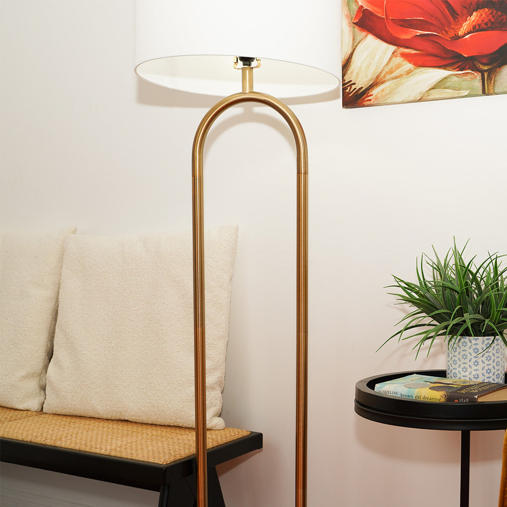 Nessa Brass Ring Base Floor Lamp with Large White Drum Shade