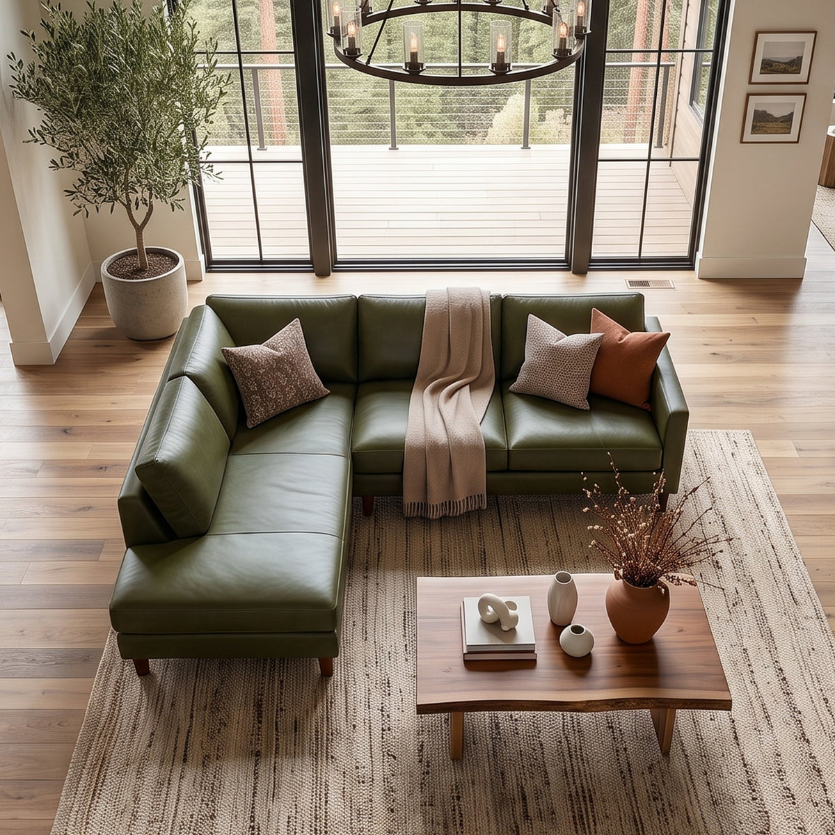 Alabama Green Leather Sectional Sofa