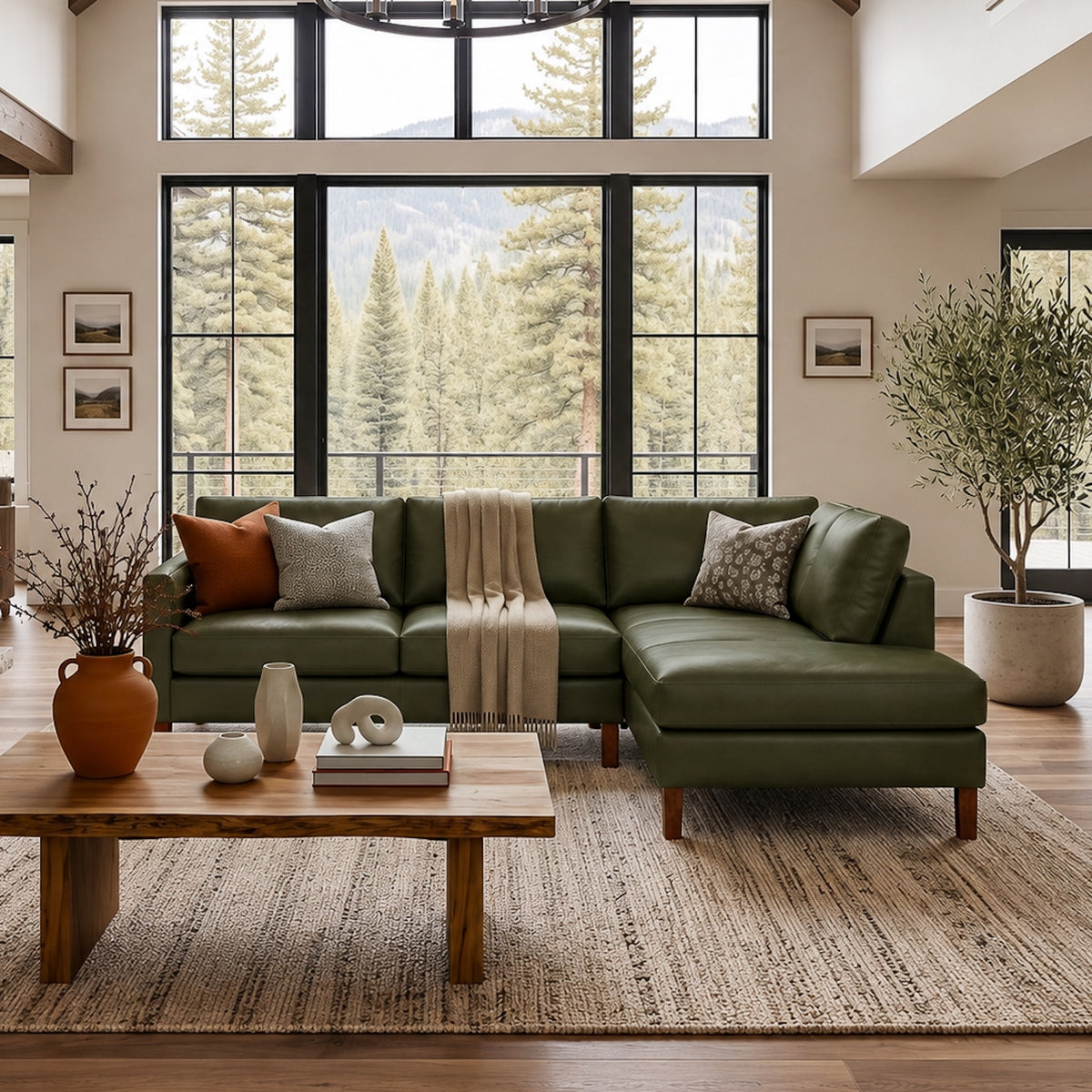 Alabama Green Leather Sectional Sofa