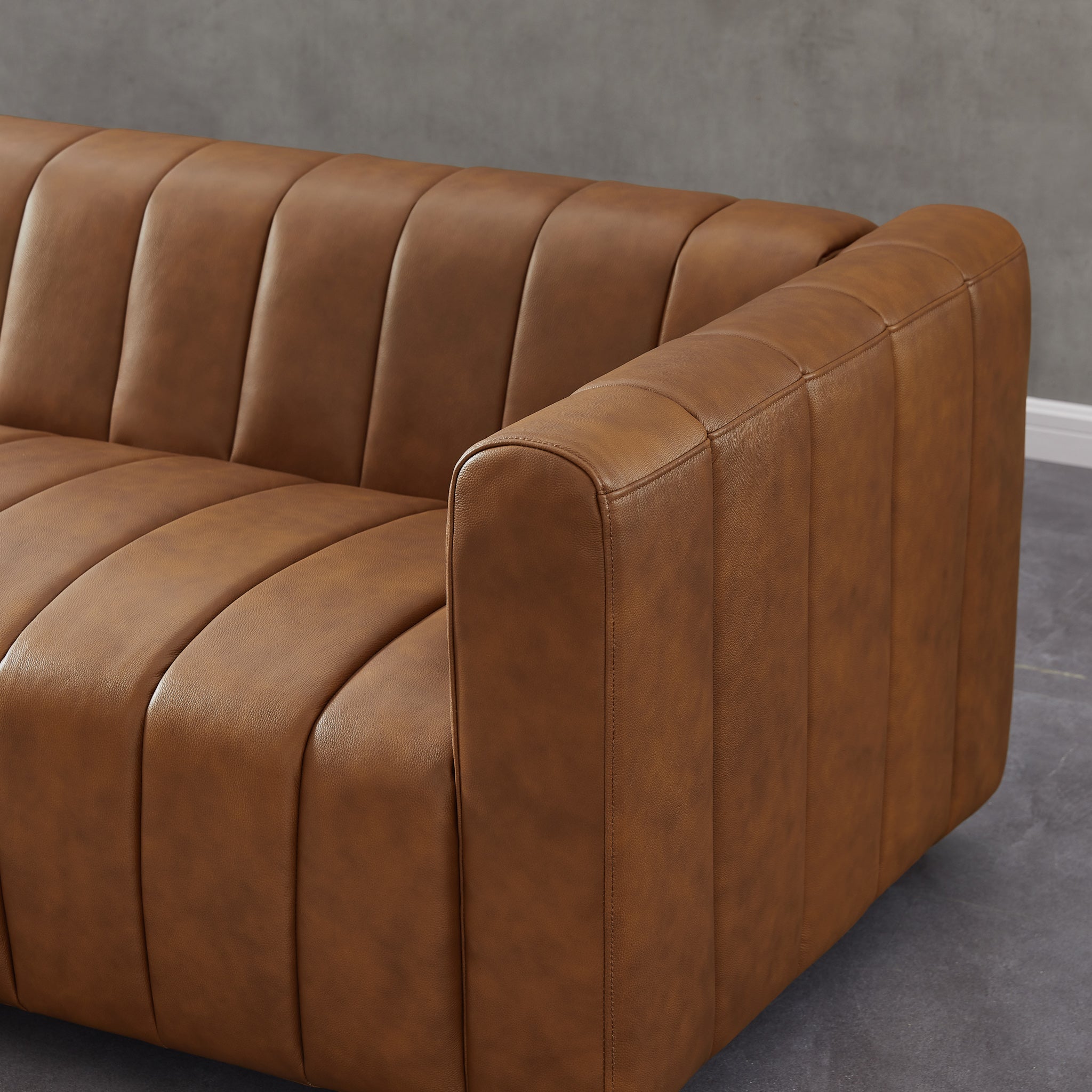Celeste Mid-Century Modern Cognac Top-Grain Leather Sofa | New York Modern Furniture