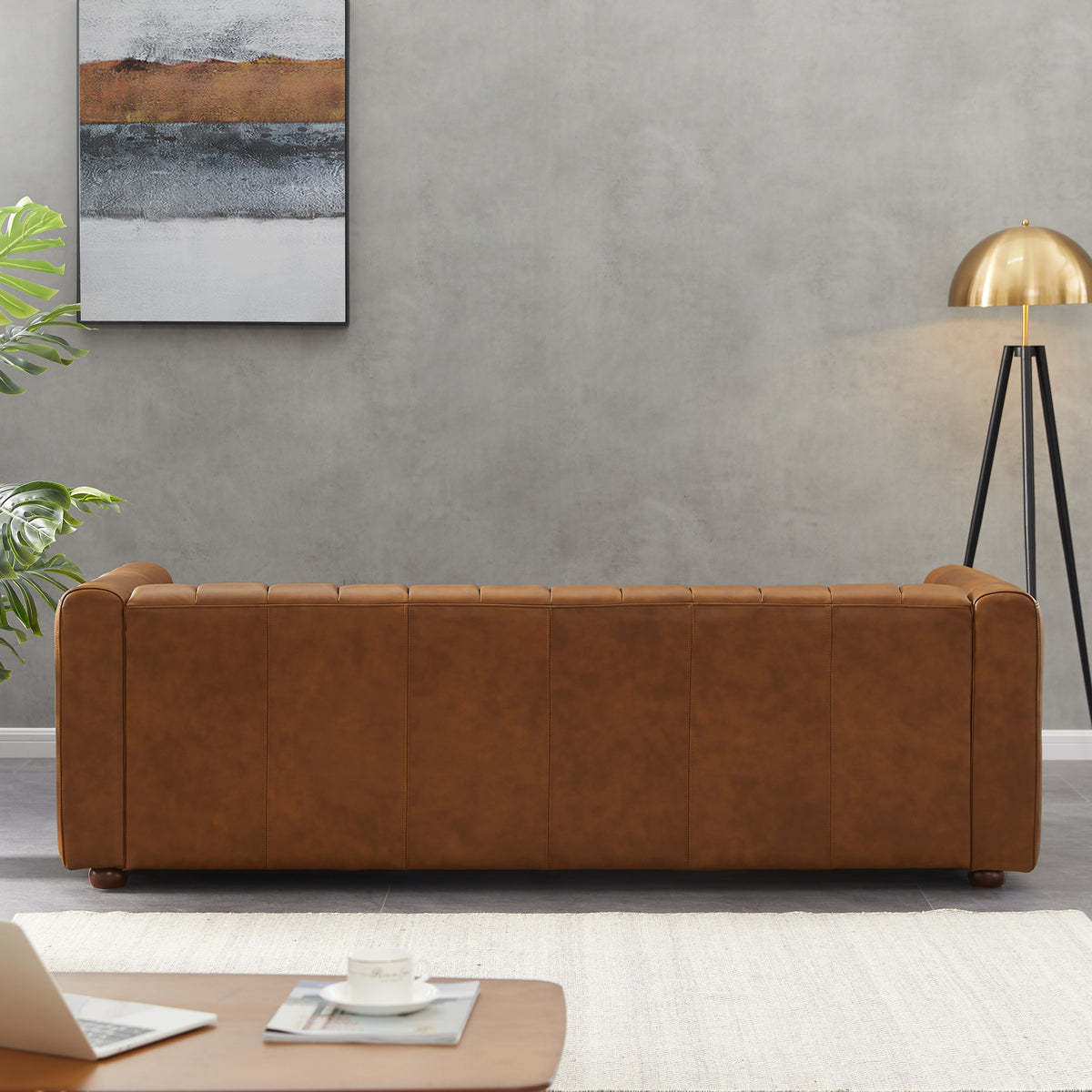 Celeste Mid-Century Modern Cognac Top-Grain Leather Sofa | New York Modern Furniture