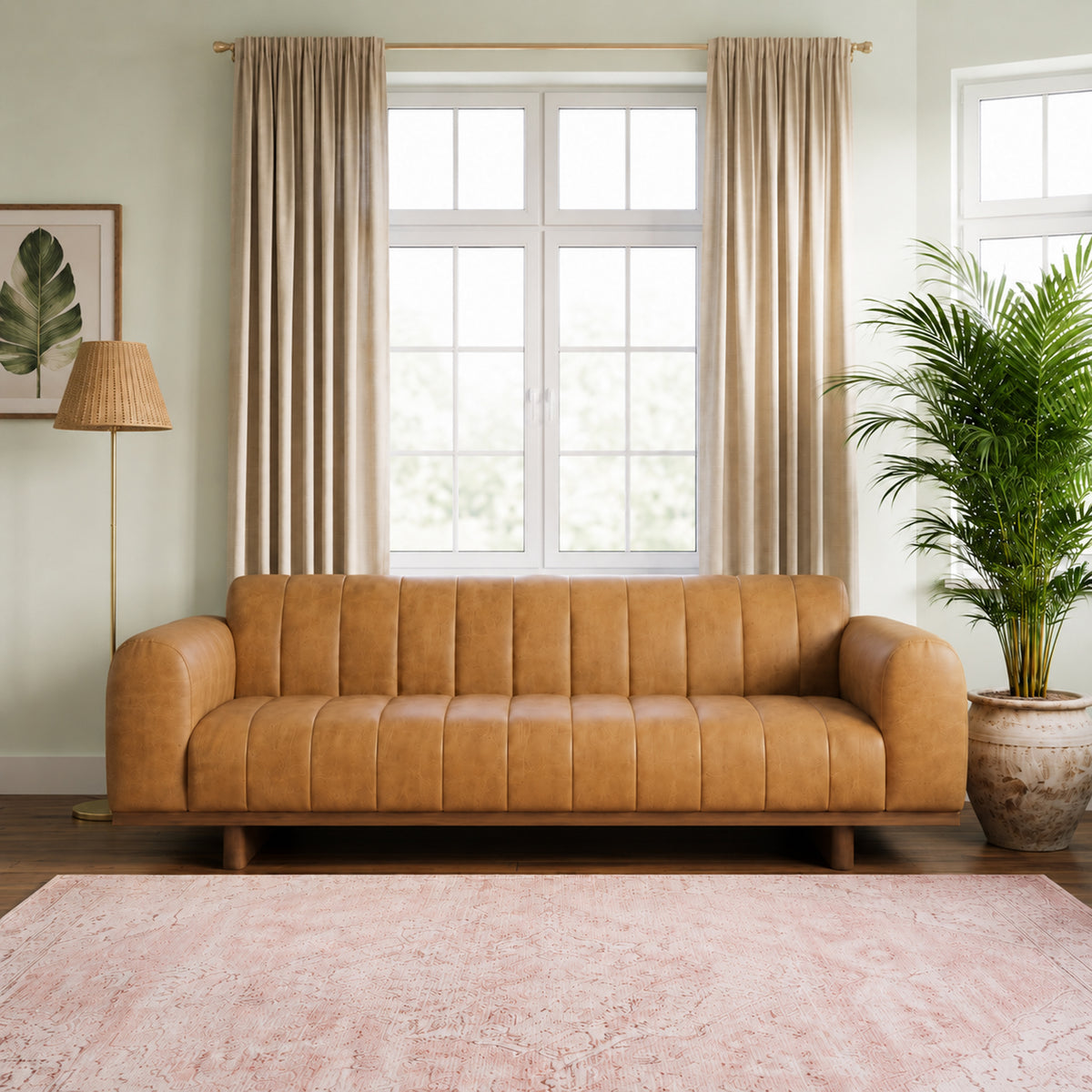 Franklin Top Grain Leather 3-Seater Sofa with Retro Modern Style | New York Modern Furniture