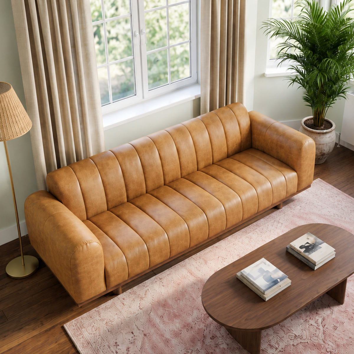 Franklin Top Grain Leather 3-Seater Sofa with Retro Modern Style | New York Modern Furniture