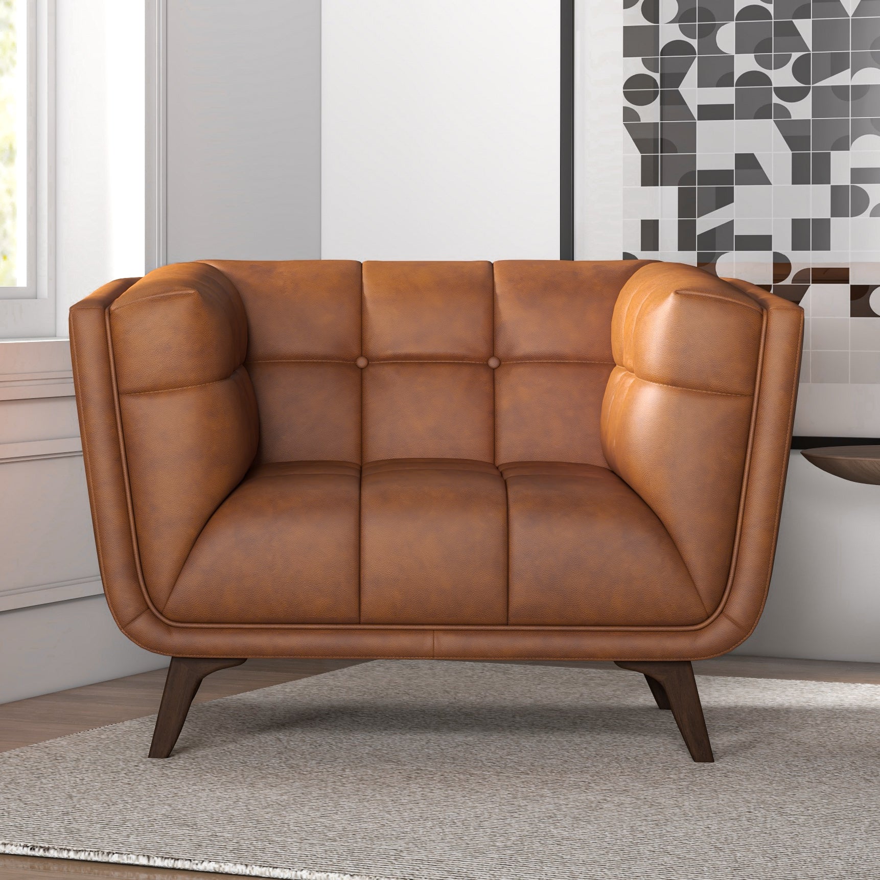 Hancock Mid-Century Modern Cognac Genuine Leather Lounge Chair | New York Modern Furniture