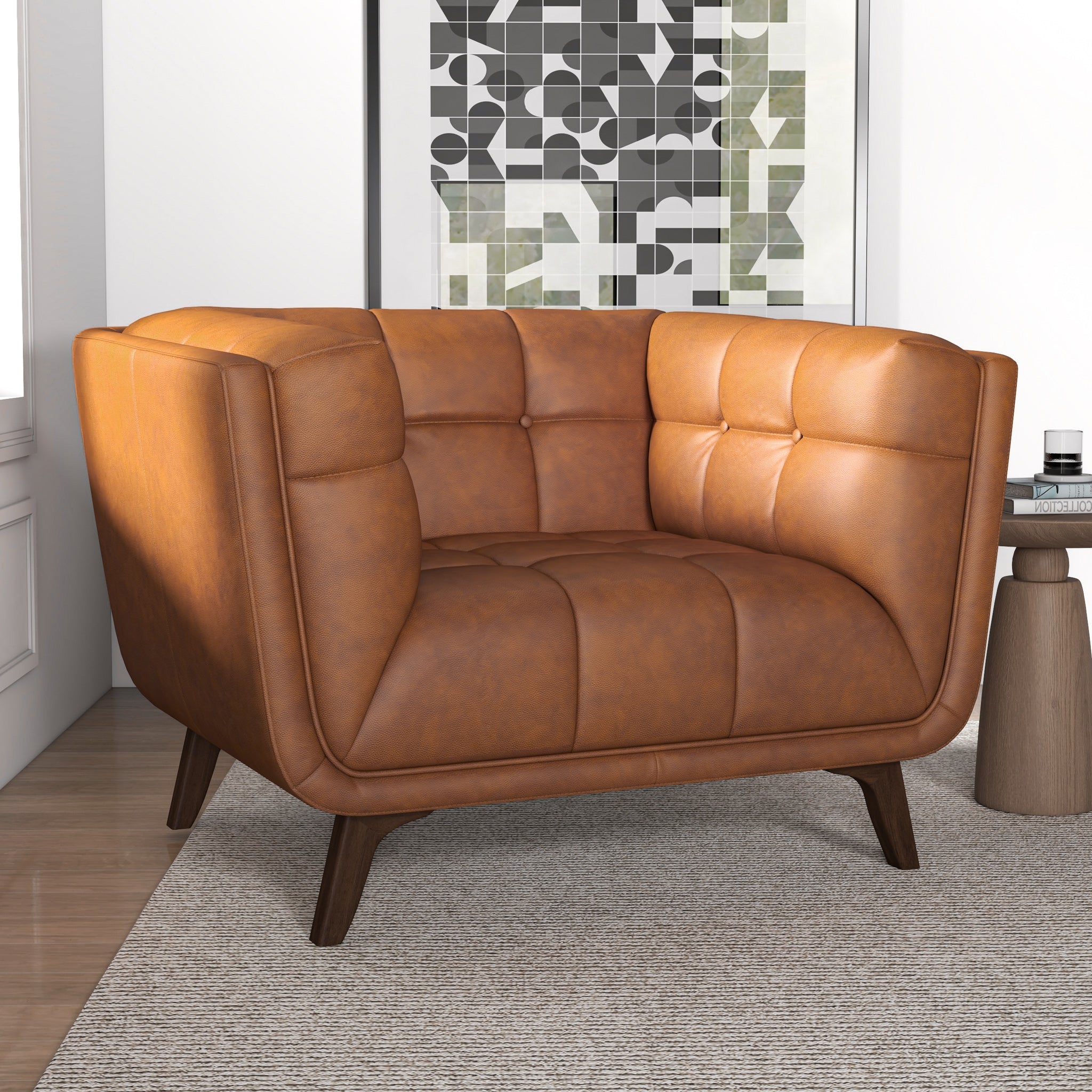 Hancock Mid-Century Modern Cognac Genuine Leather Lounge Chair | New York Modern Furniture