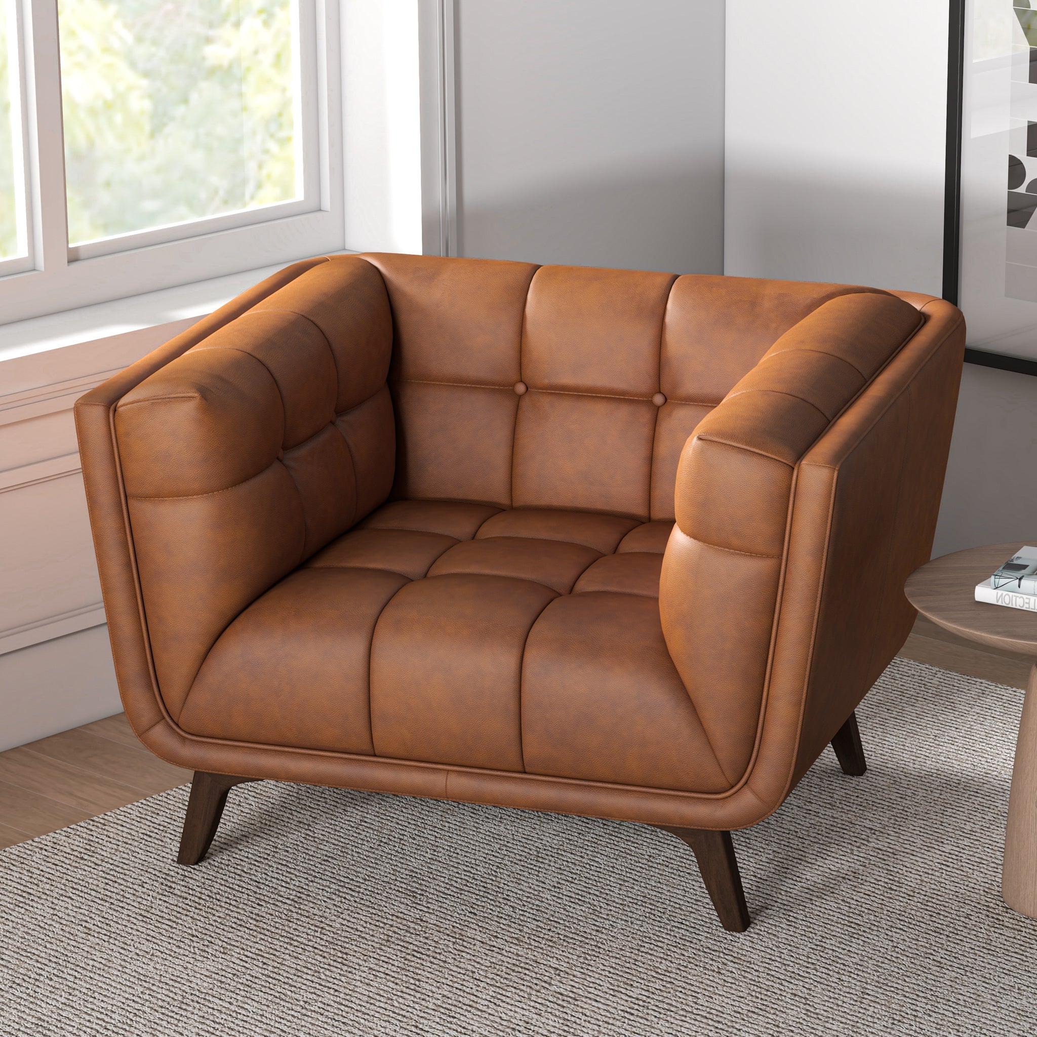 Hancock Mid-Century Modern Cognac Genuine Leather Lounge Chair | New York Modern Furniture
