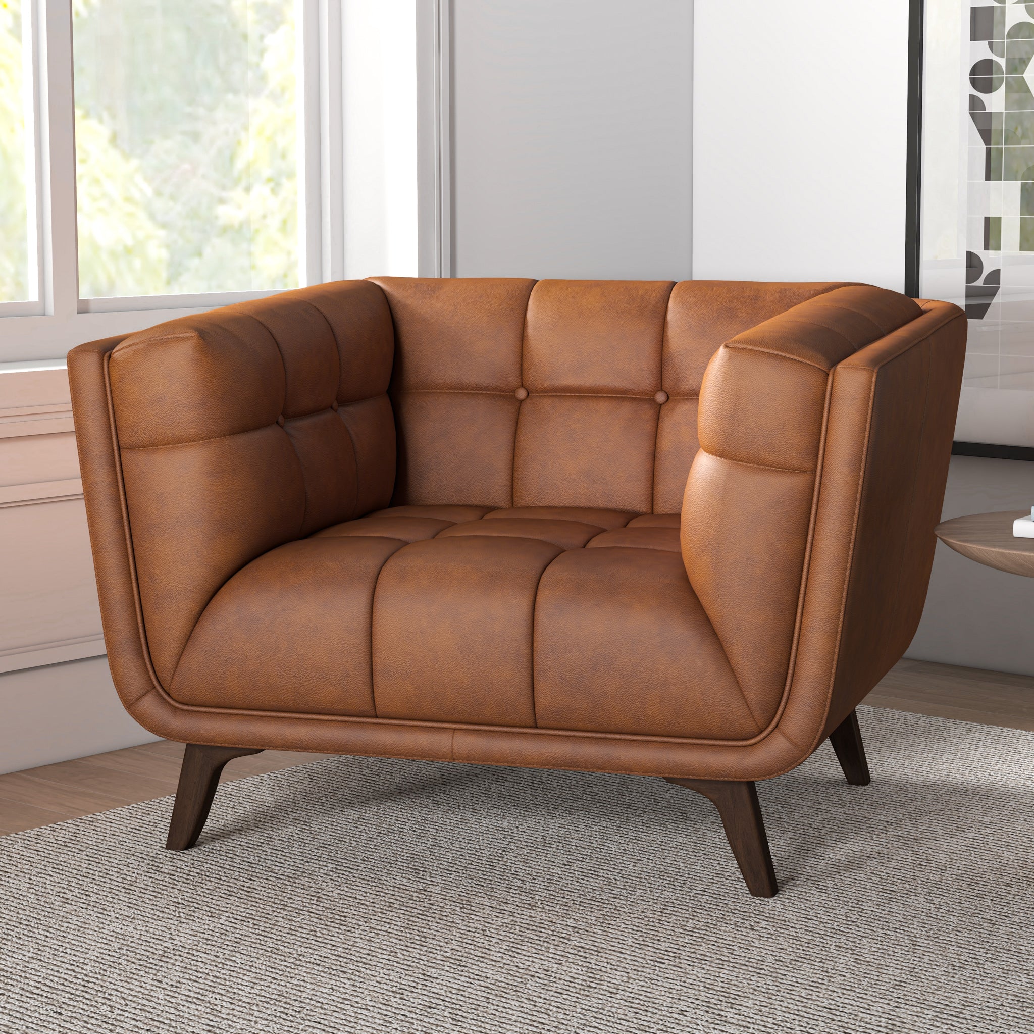 Hancock Mid-Century Modern Cognac Genuine Leather Lounge Chair | New York Modern Furniture