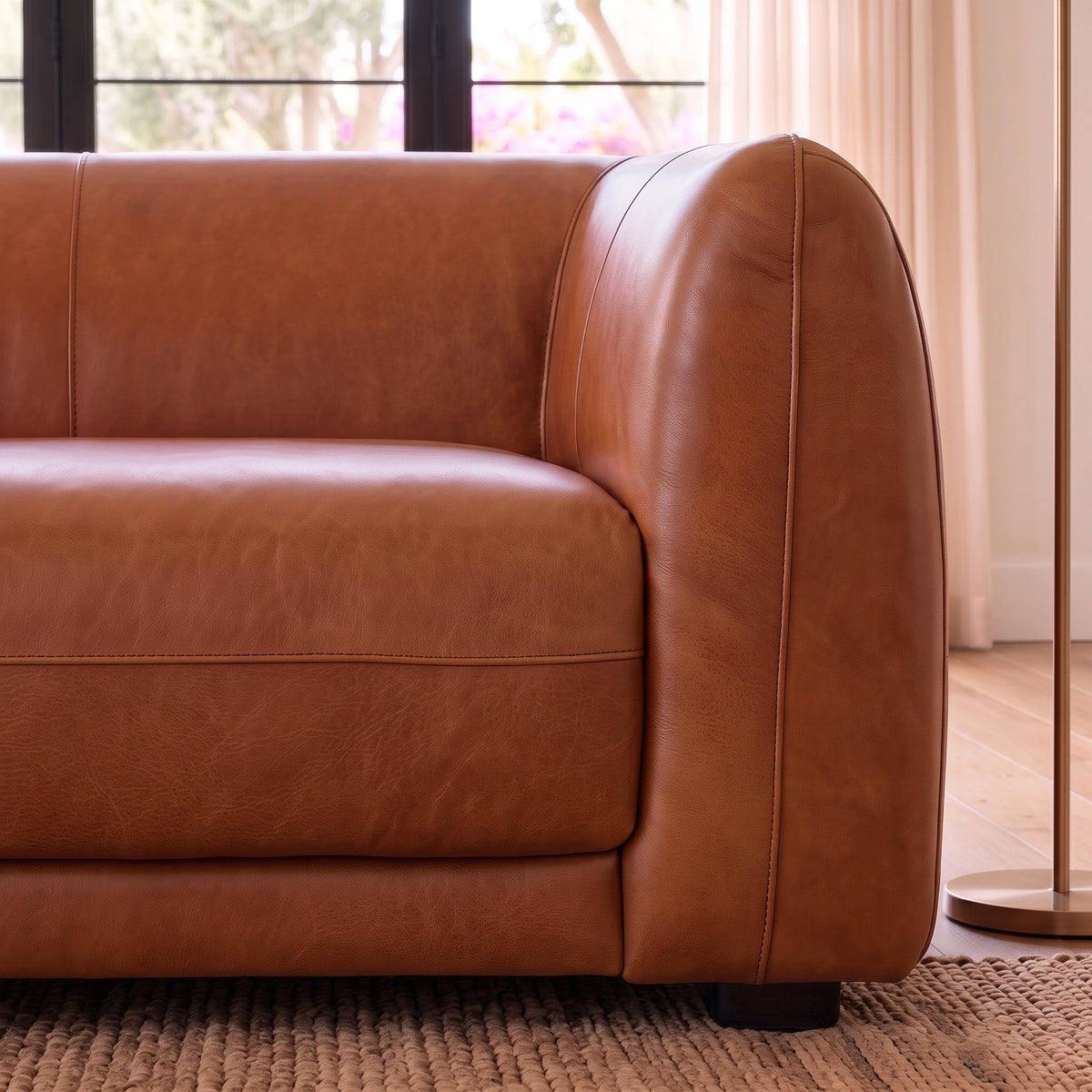 Washington Low-Profile Mid-Century Modern Tan Top-Grain Leather Sofa | New York Modern Furniture