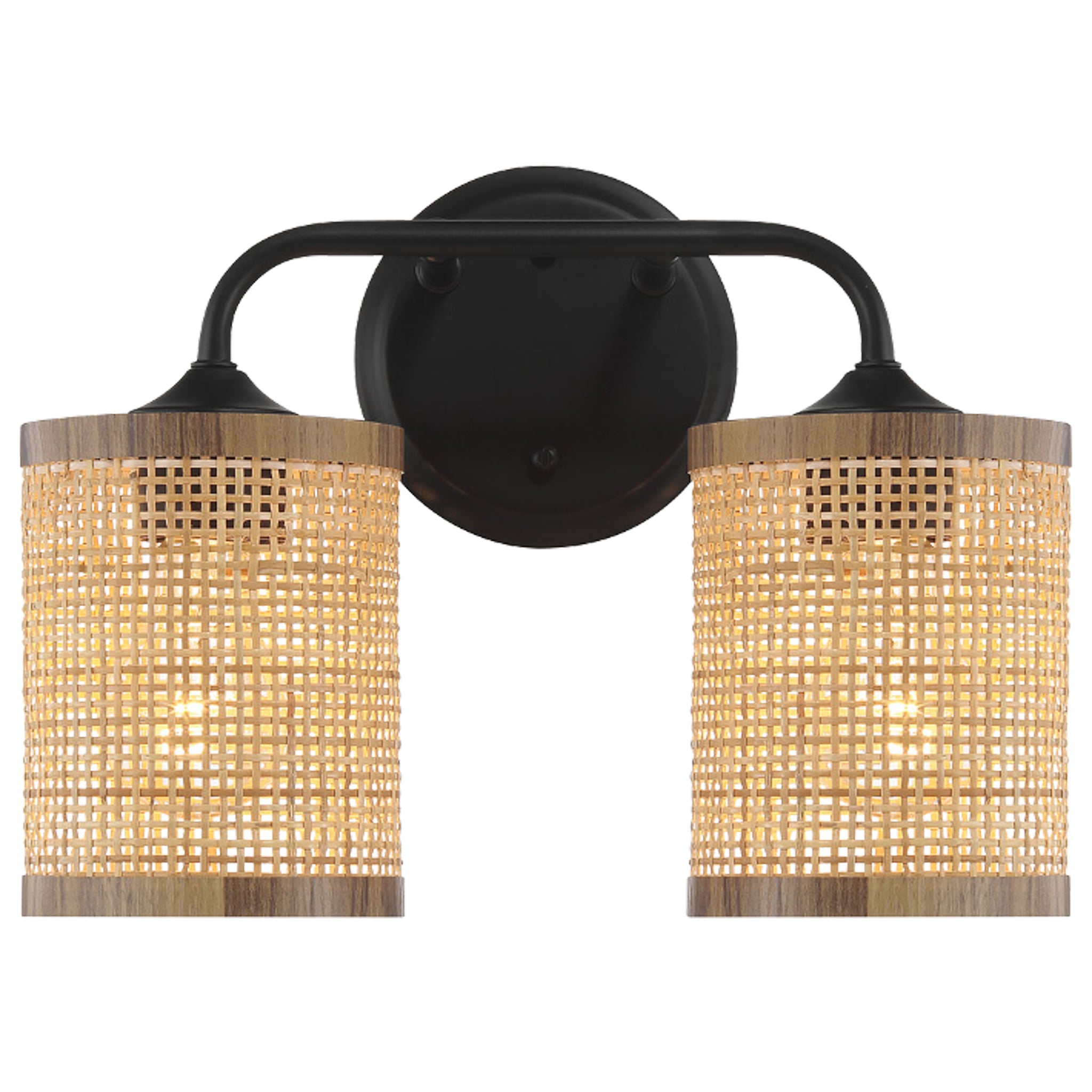 Norman Double Light Vanity With Natural Rattan Shade Wall Lamp