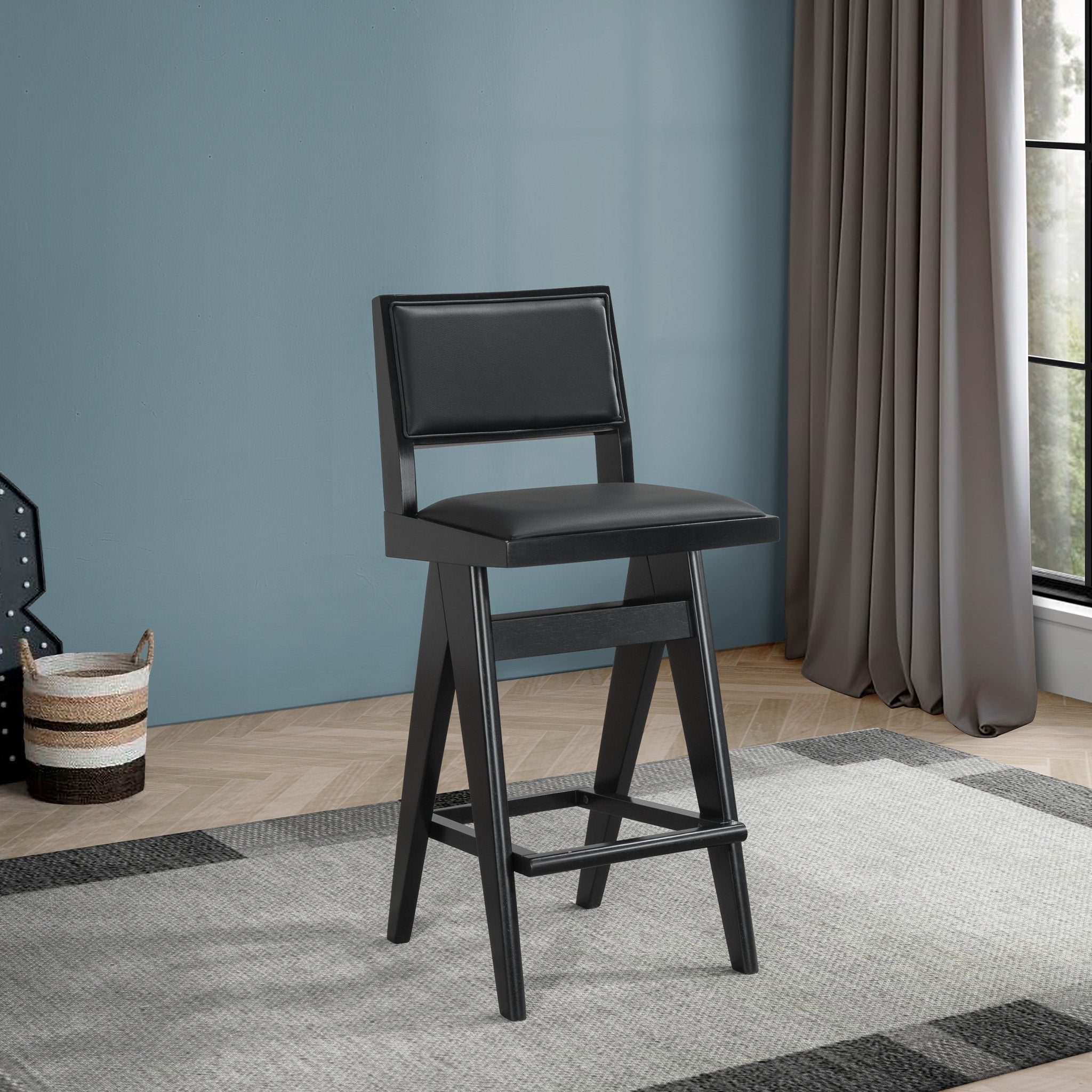 Kora Black Leather Bar Stool - Set of 2