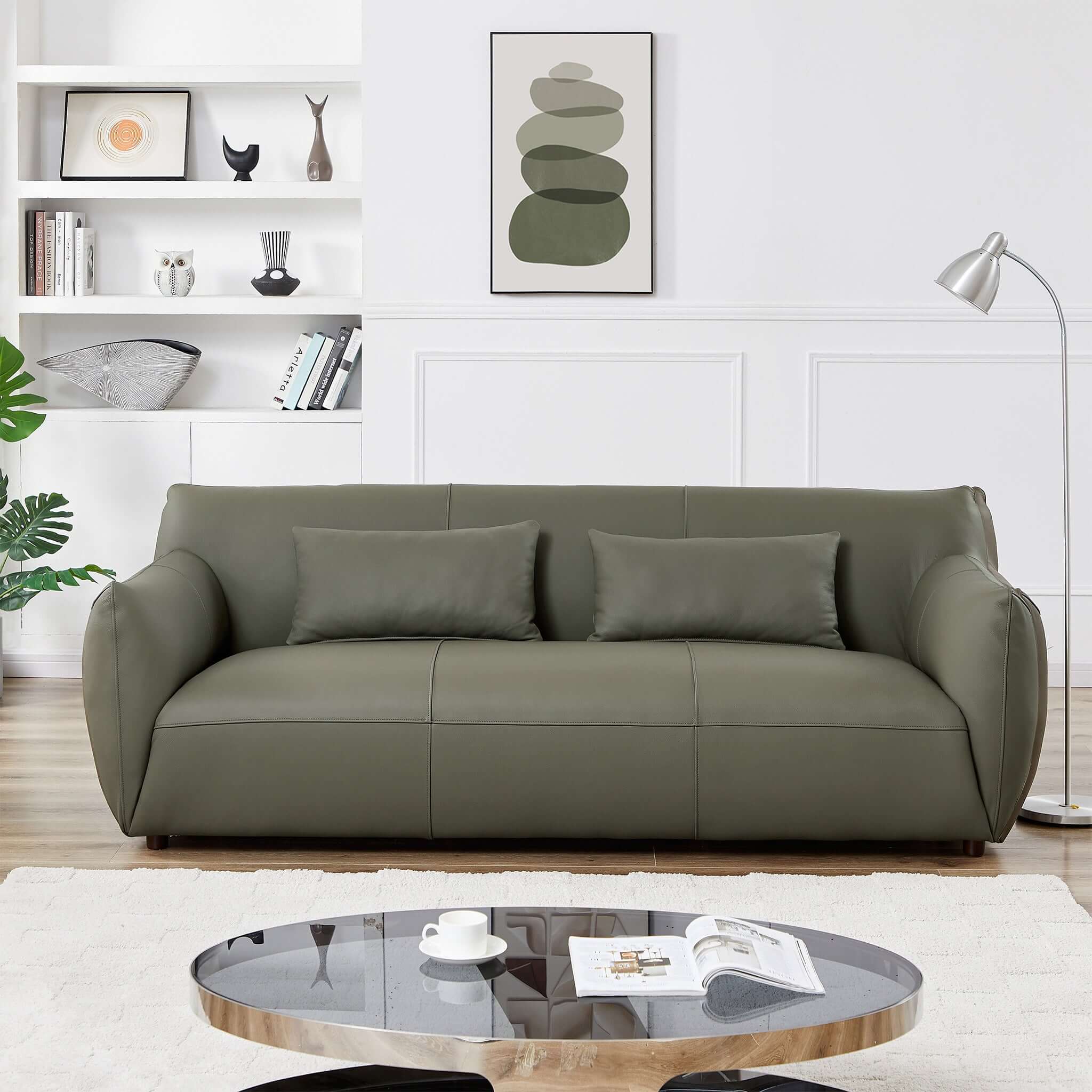 Loukos Olive Green Leather Sofa