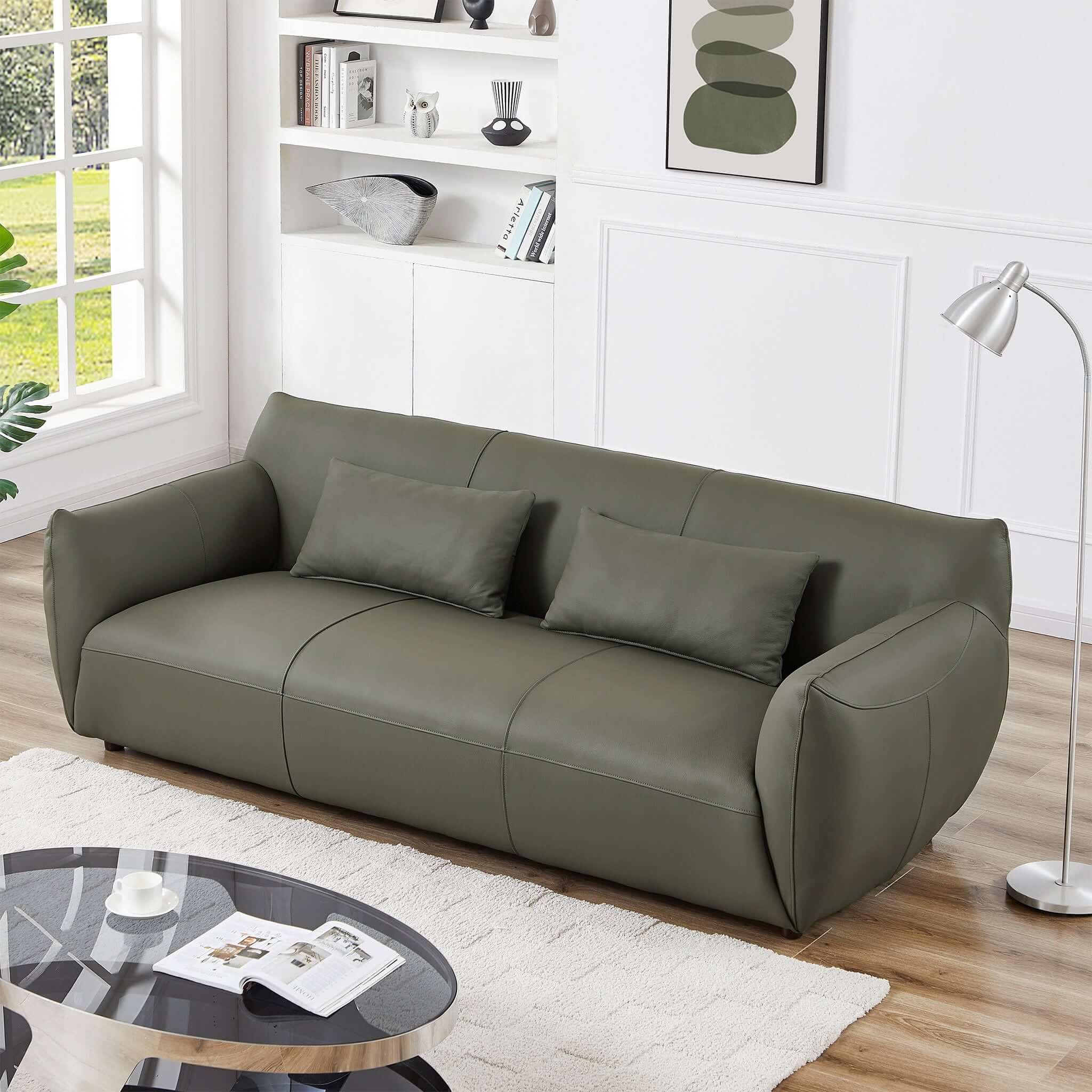 Loukos Olive Green Leather Sofa