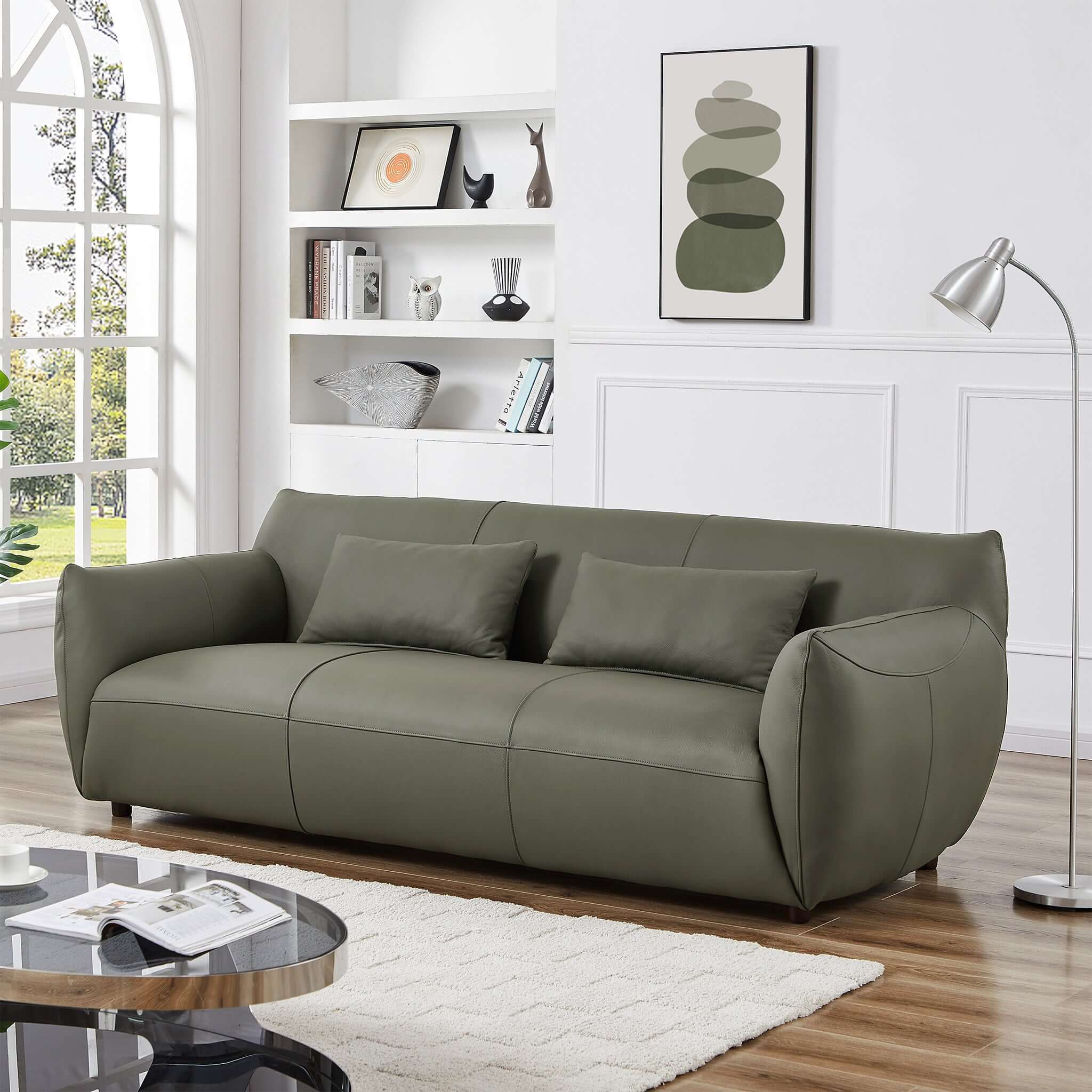 Loukos Olive Green Leather Sofa