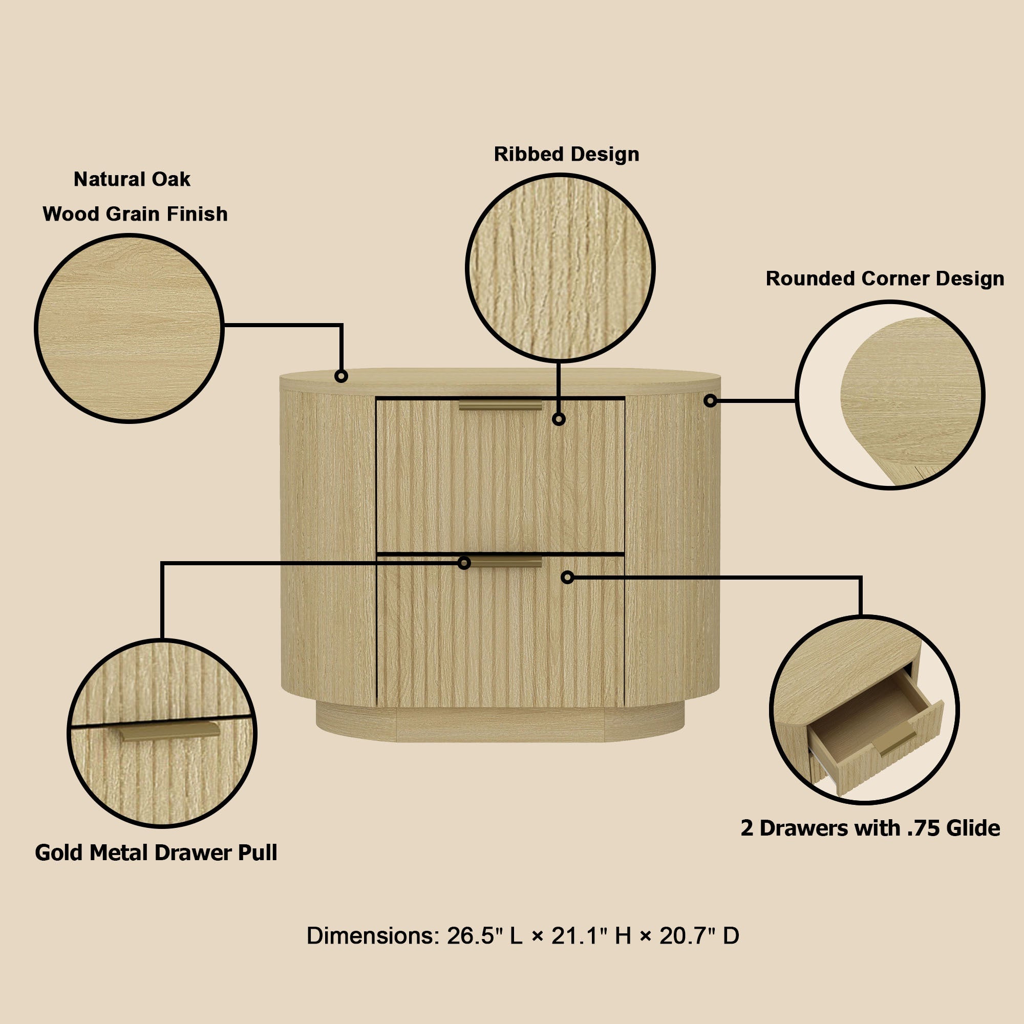 Olivia Modern Natural Oak Nightstand