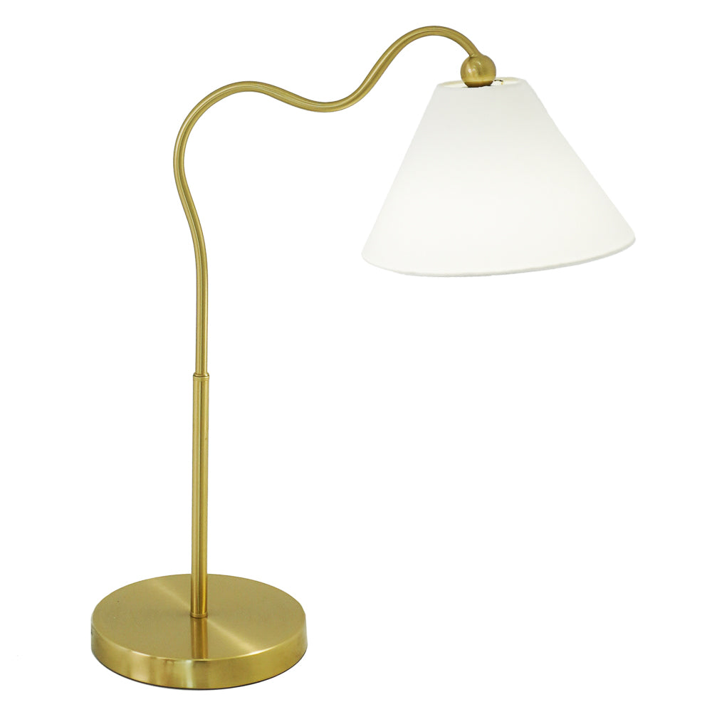 Oslo Brass Ring Base Curved Table Lamp with Triangle White Drum Shade