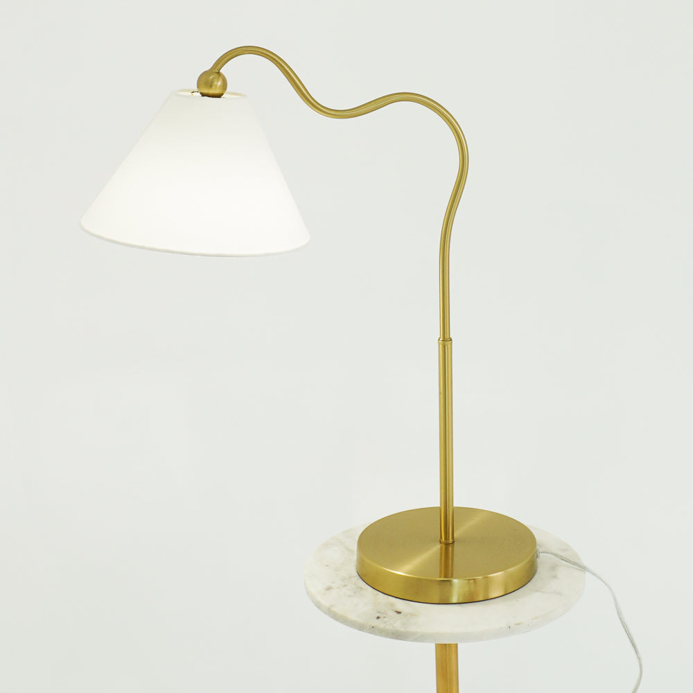 Oslo Brass Ring Base Curved Table Lamp with Triangle White Drum Shade