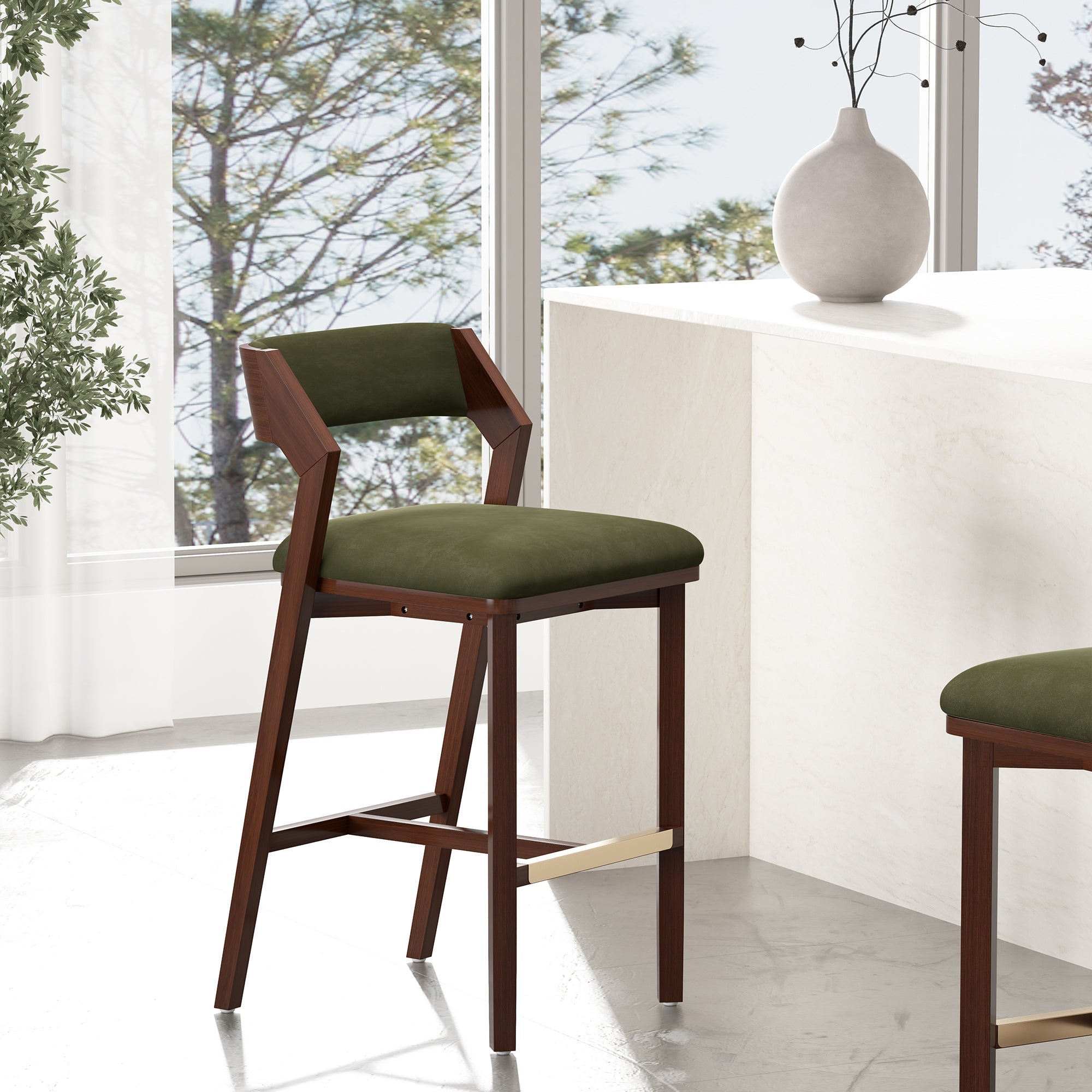 Patricia Velvet Barstool with Backrest - Turtle Green