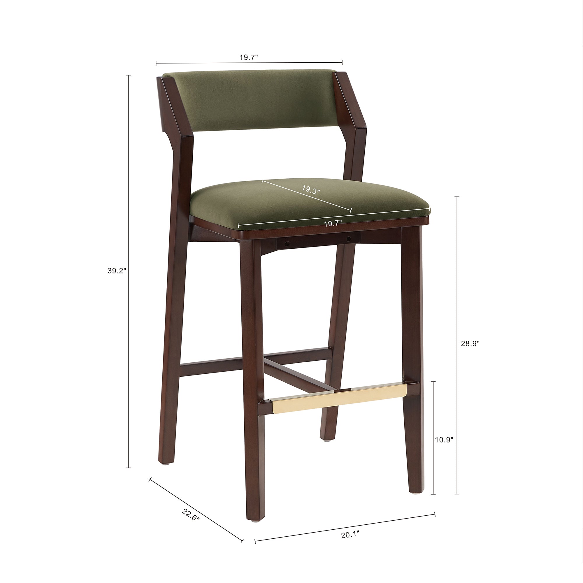 Patricia Velvet Barstool with Backrest - Turtle Green