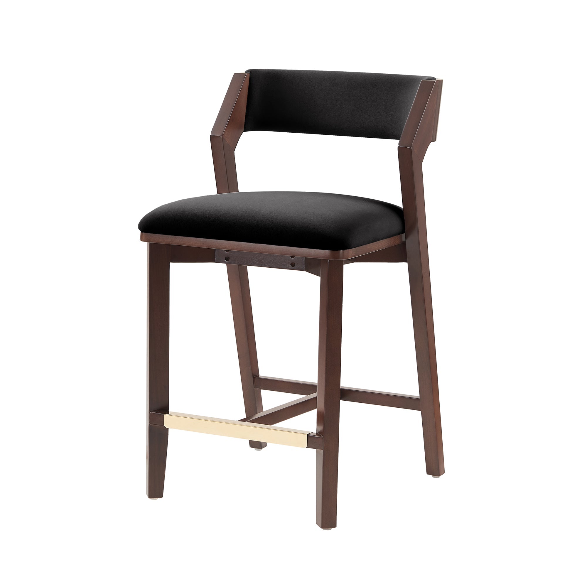 Patricia Velvet Counter Stool with Backrest - Black