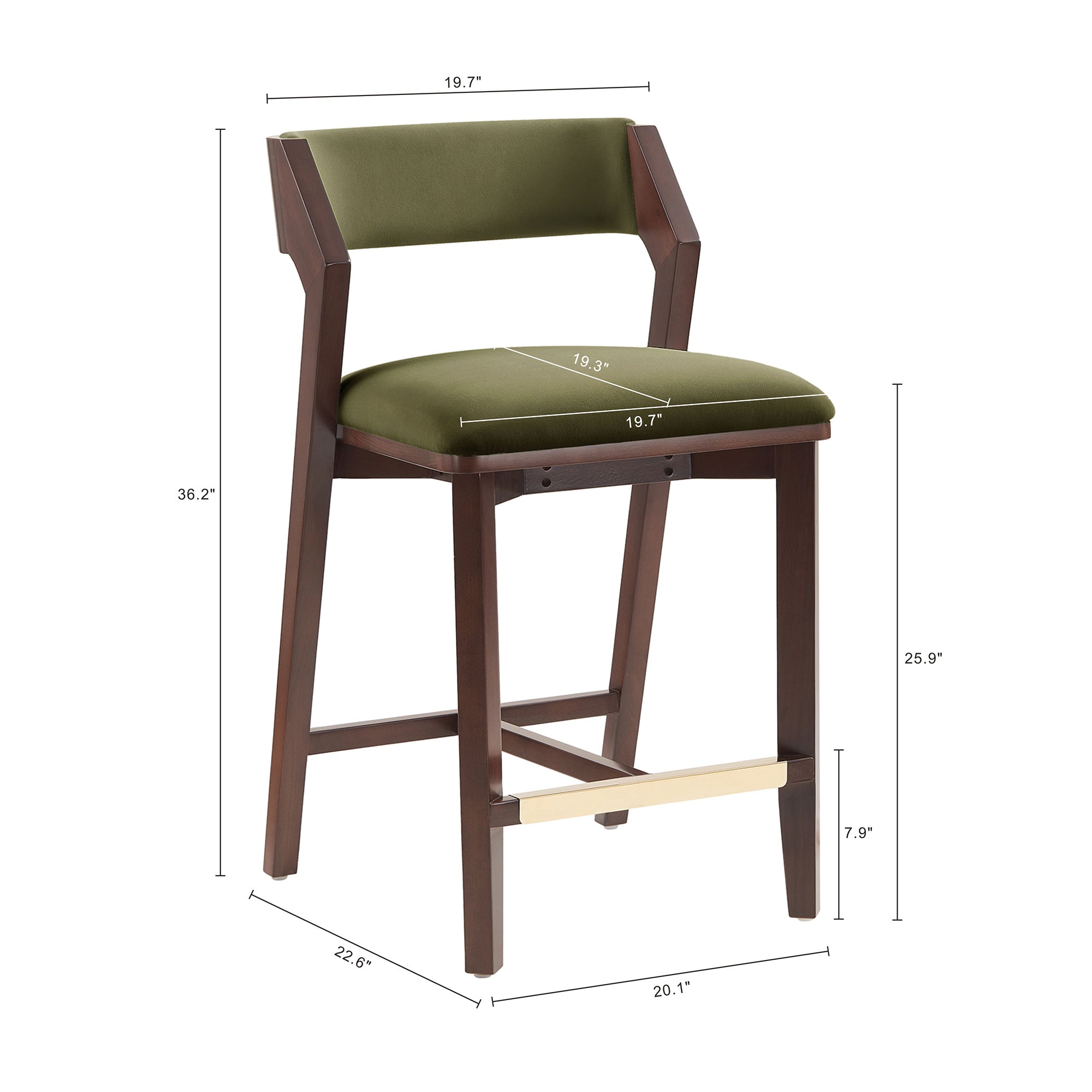 Patricia Velvet Counter Stool with Backrest - Turtle Green