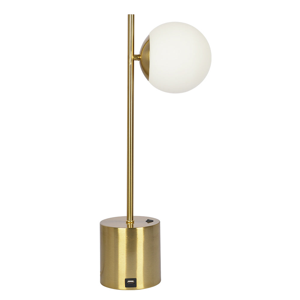 Perforate Modern Small Brass Metal Table Lamp, Desk Lamp Fixture with White Glass Globe Shade