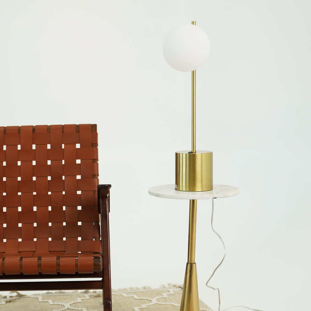 Perforate Modern Small Brass Metal Table Lamp, Desk Lamp Fixture with White Glass Globe Shade